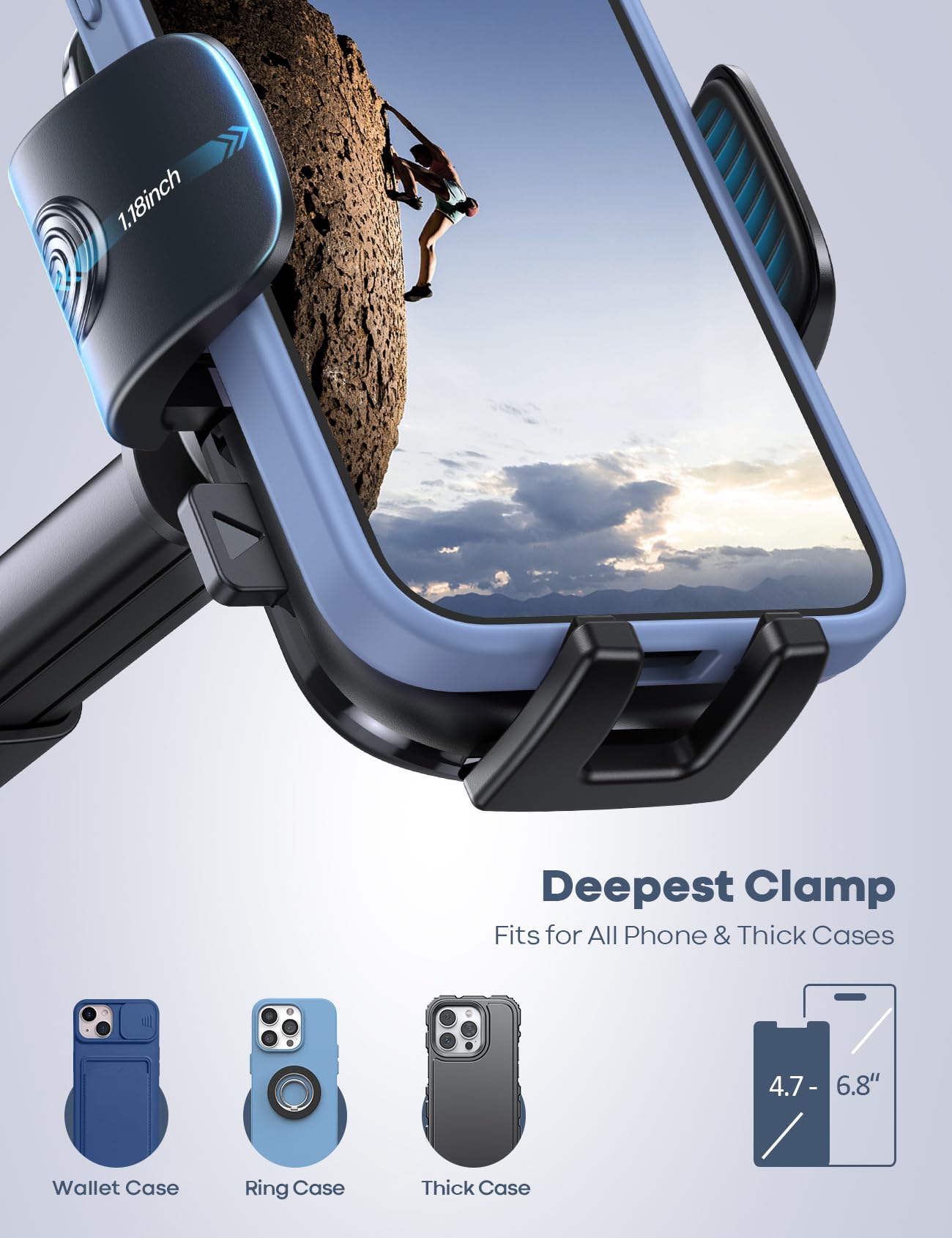 Lamicall Car Phone Holder - [Strongest Military-Grade Suction Cup] 360° Rotation Phone Holders For Your Car Quick Release Adjustable Car Phone Mount Dashboard For Iphone 16 Galaxy Smartphone Truck