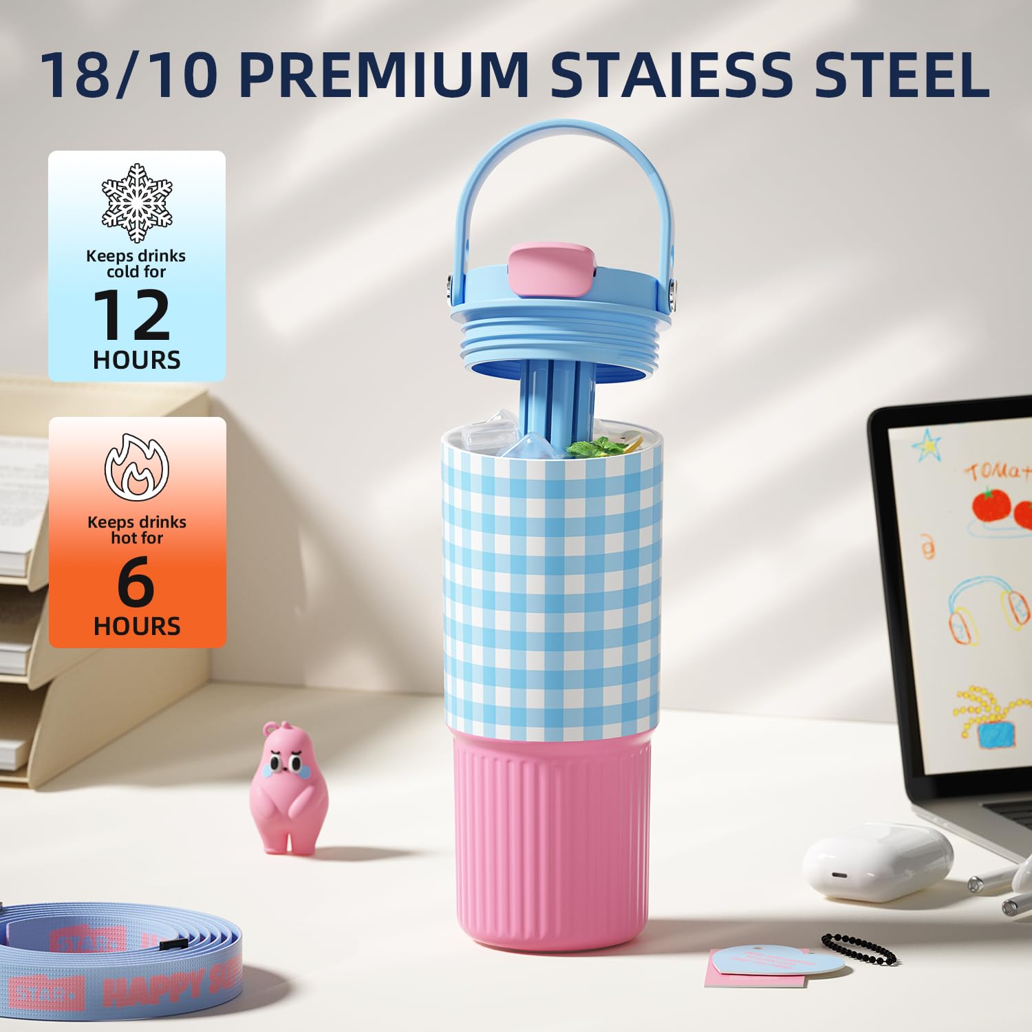 24 Oz Leak Proof Stainless Steel Tumbler With Straw, Insulated Portyable Water Bottle With Lid