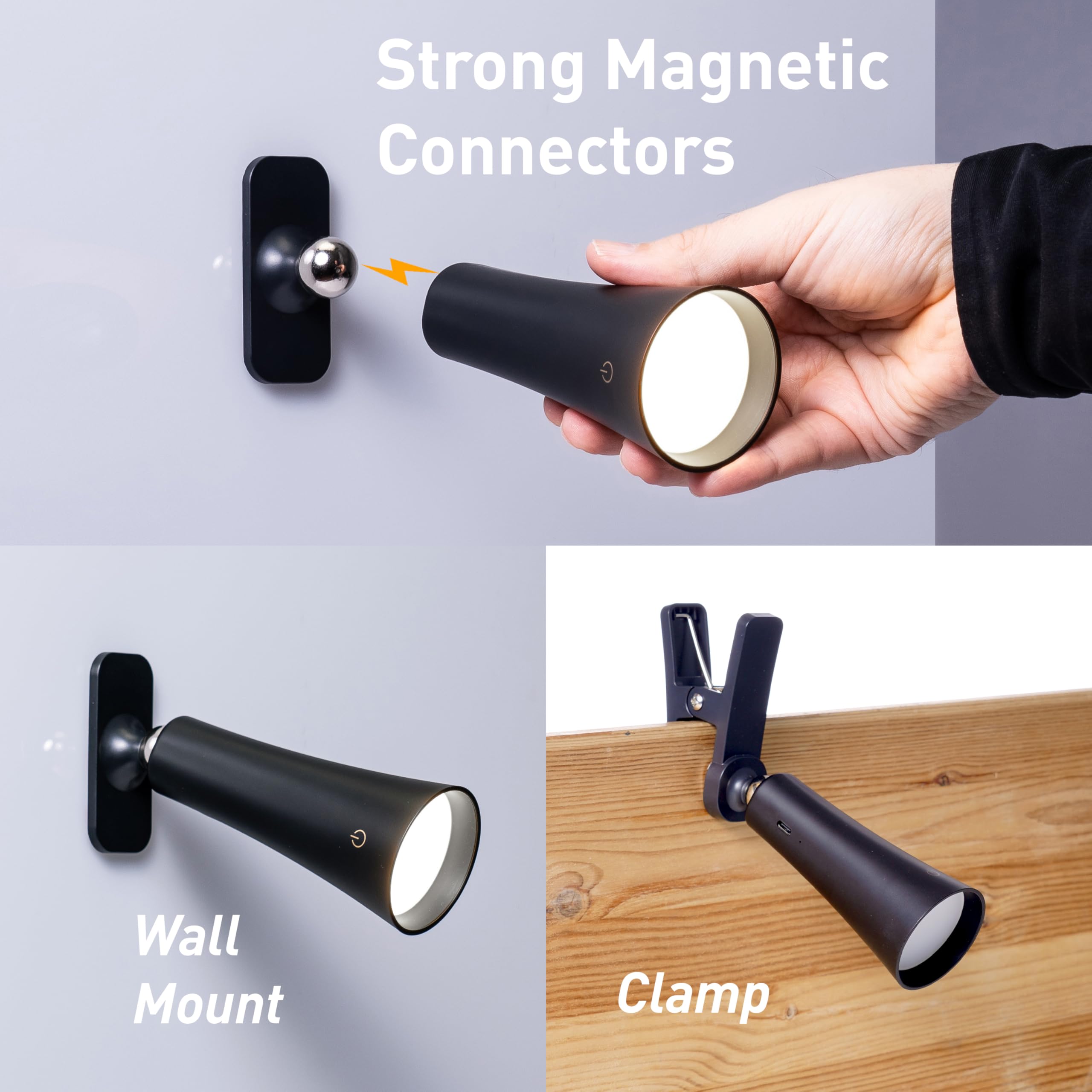 Lytup Flute Lamp - 4-In-1 Rechargeable Led Desk, Wall, Clamp Lamp & Flashlight With Magnetic Base, 4-Level Brightness, 270° Flexible Arm, Usb-C Charging, Ideal For Home Office & Bedside - Black