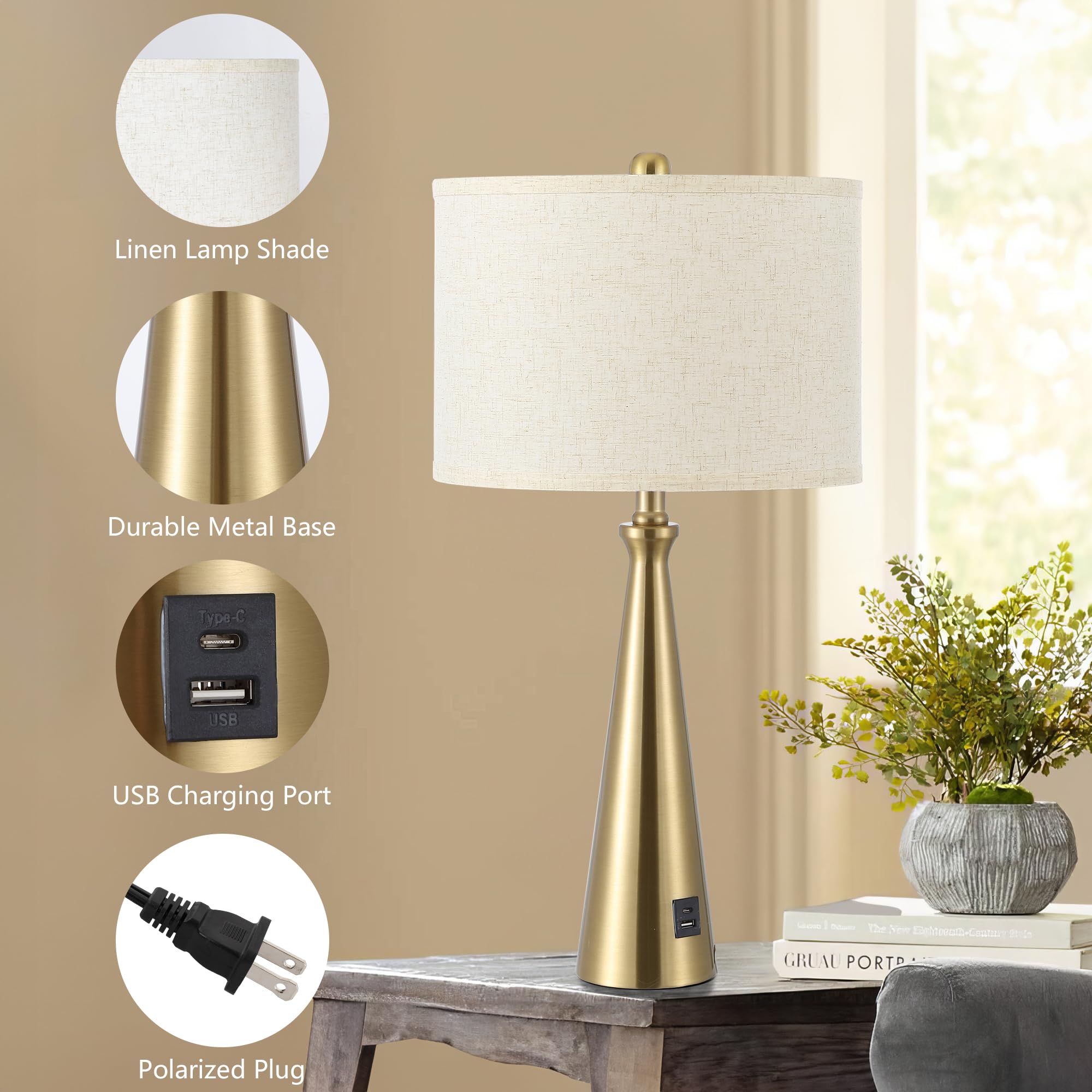 Eoeyyoyb Lamp For Bedroom Set Of 2 Lamps For Night Stand Modern Bedside Lamps Living Room End Table Lamps Gold