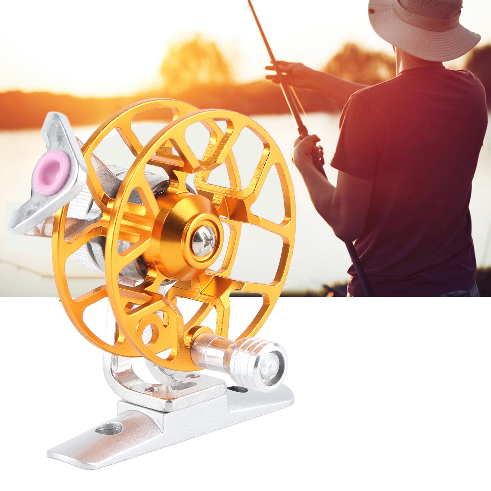 Depisuta Ice Fishing Reel, 1:1 Speed Ratio Aluminum Alloy Fly Fishing Reel Right Hand Mini Fly Wheel, Lightweight Fishing Reels, Reels For Freshwater Saltwater (Gold)