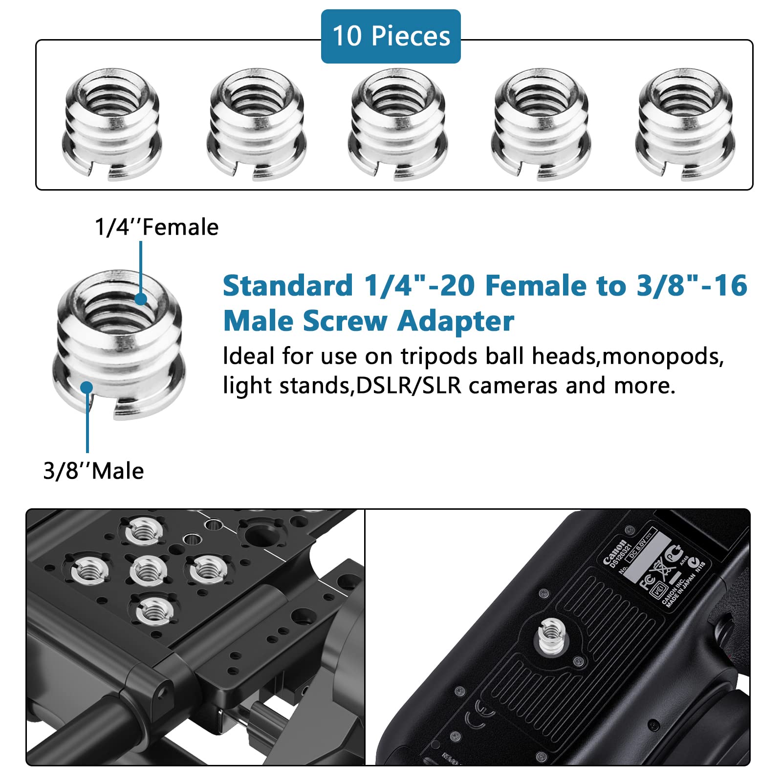 Chromlives Camera Tripod Adapter, 26Pack Camera Screw Mount Set 1/4 Threaded Converter Screws Adapter, 1/4 To 3/8 Hot Shoe Adapter,Tripod Mount Adapter Set For Monopod/Quick Release Plate