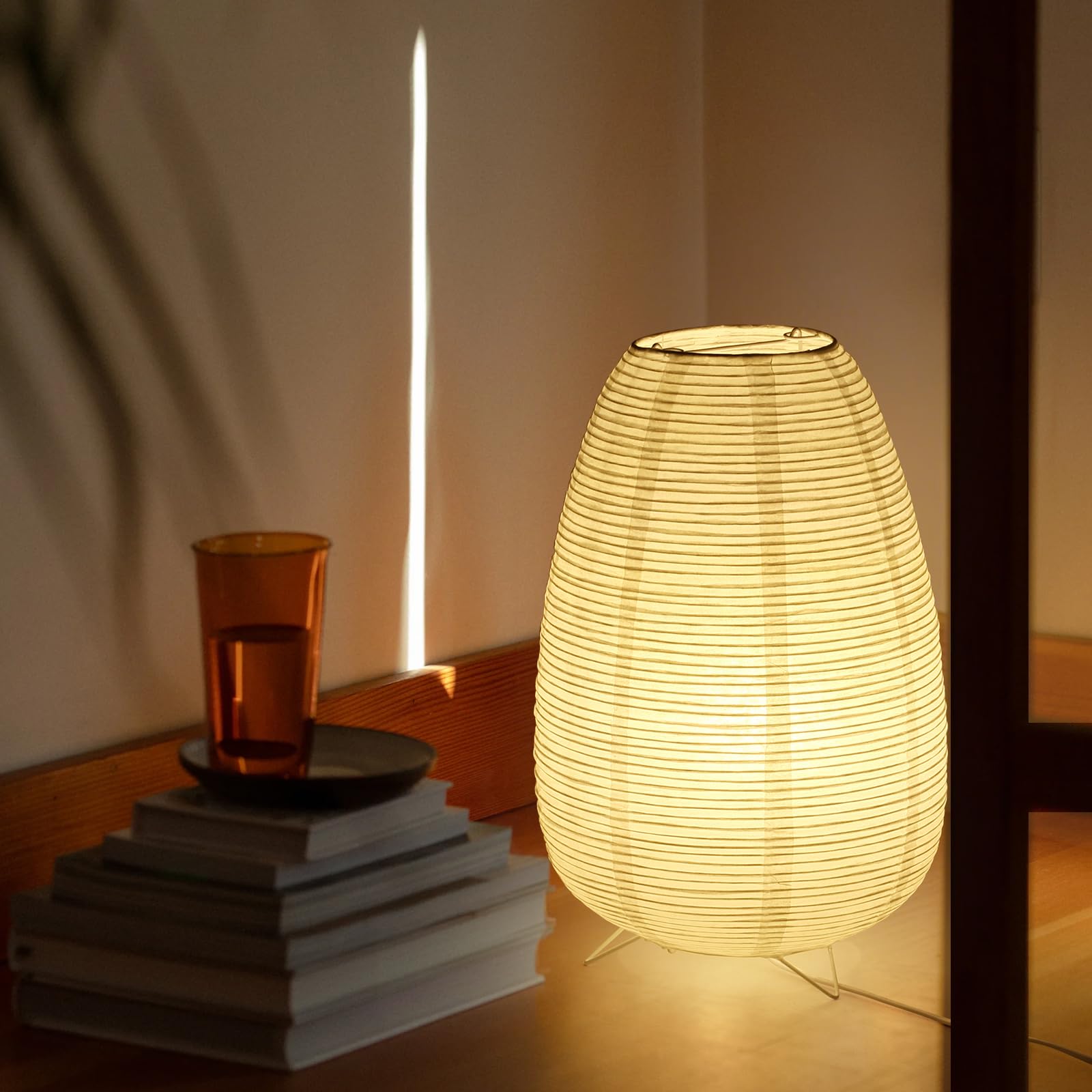 Anicompa Rice Paper Lamp For Desk, Japanese Paper Table Lamp With 3 Color, Wabi-Sabi Style Bedside Lantern Lamps For Living Room/Bedroom/Bedside Night Light(Bulb Included)