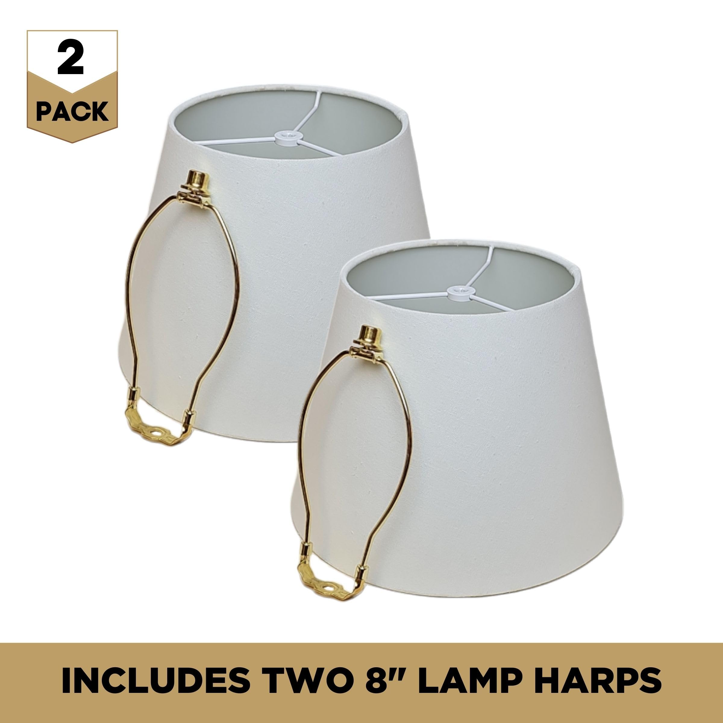 Royal Designs, Inc. Set Of 2 Deep Empire Hardback Lamp Shade For Table Lamp, Linen Fabric, Hb-646-13Lnwh-2, 8 X 13 X 9 In (Top X Bottom X Height), Linen White, Includes Set Of 2 Lamp Harp Holders