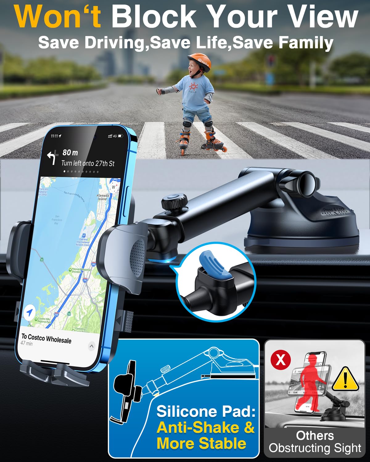 Yru [True Military-Grade & 360 Degrees Rotatable Suction]  Ultimate Car Phone Holder Mount 【90+Lbs Safest Strongest & Patent Certs】Dashboard Windshield Vent For Iphone 16 15 Pro Max Samsung, Black