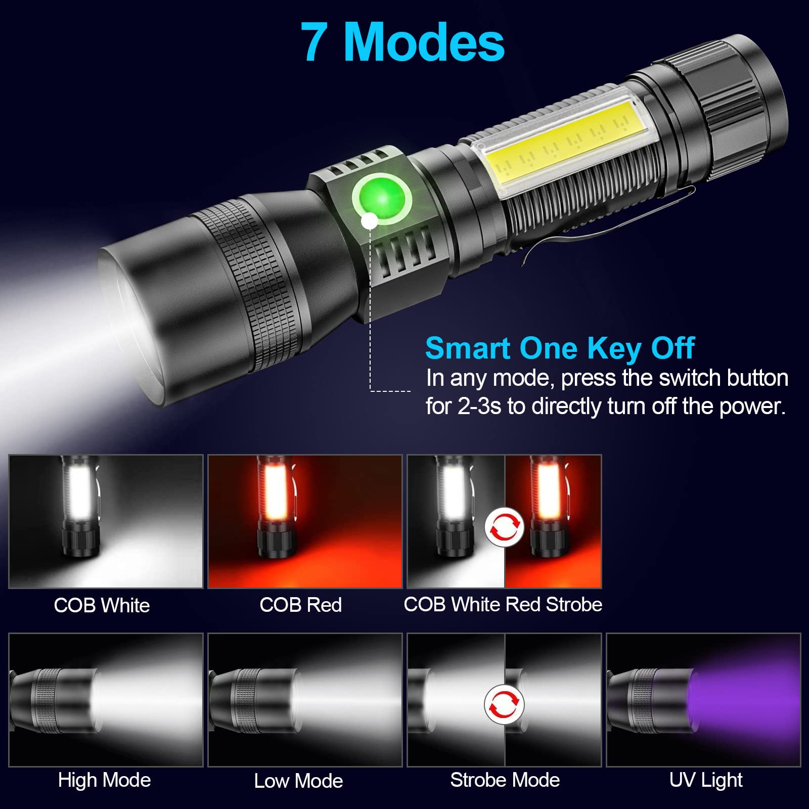 Morezra Uv Flashlight Black Light, 2 Pack 3 In 1 Super Bright Small Rechargeable Flashlights 1200 High Lumens, 7 Modes, Waterproof Magnetic Led Pocket Flash Light For Pet Urine Detection