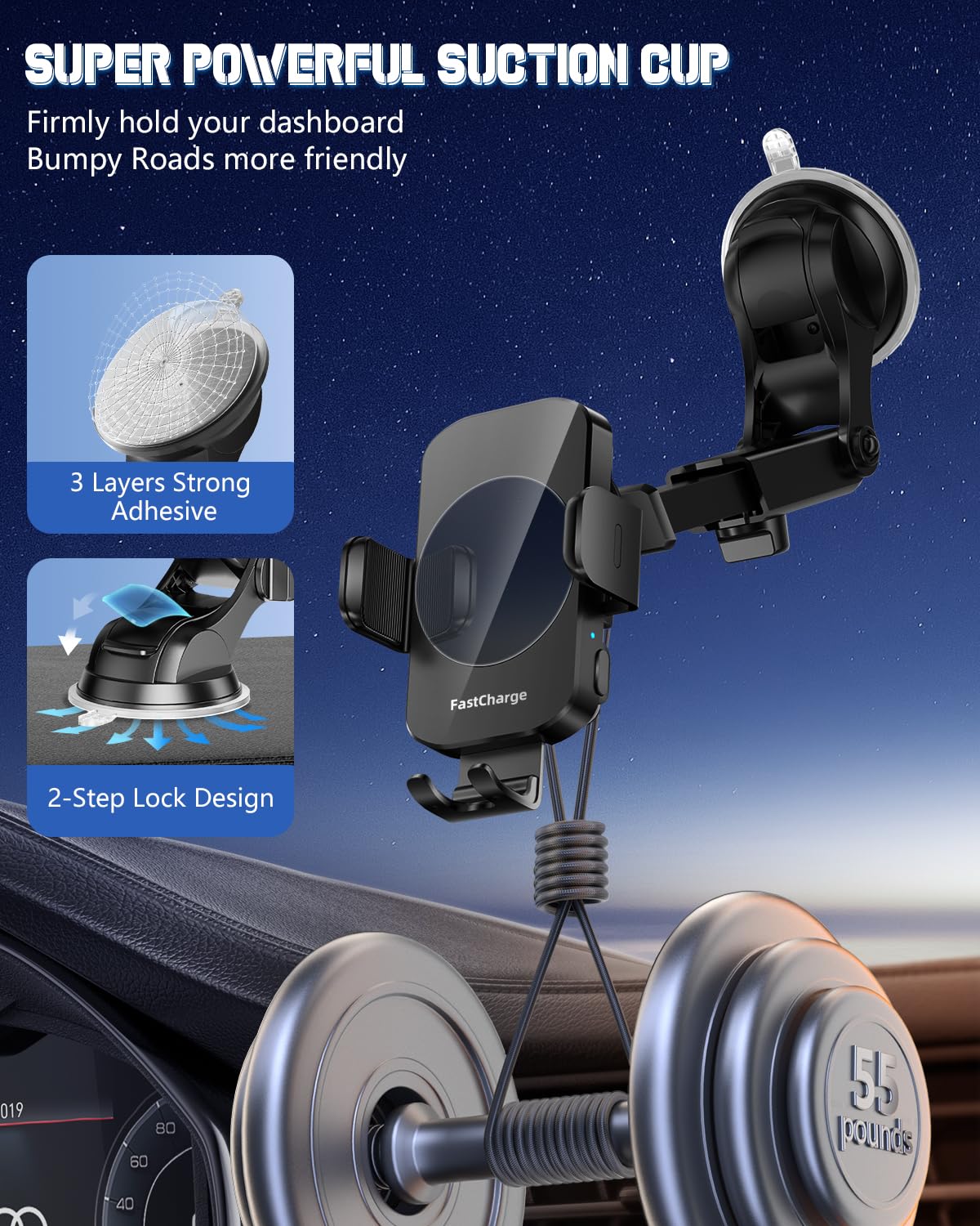 Bothlin Wireless Car Charger, Fast Charging Phone Holder 3 In 1 Phone Mount Auto Clamping Car Accessories Compatible With Iphone 16 15 14 13 12 11 Xs Xr, Samsung S23 Ultra S22 S21 S20/S10+ S9(Midnight Black)