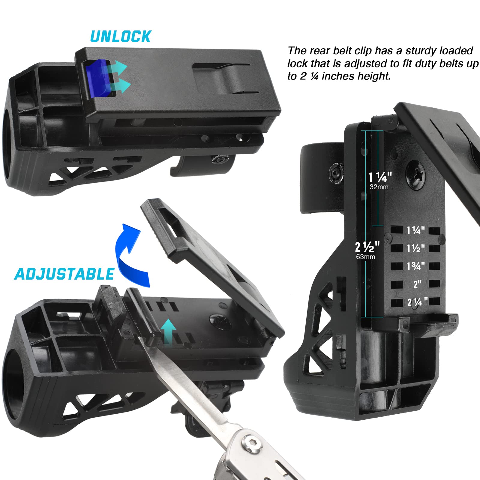 Livans Flashlight Holster For Belt, Flashlight Holder With Lever Side Lock System Rotatable Torch Holder Fit For 1"-1.55" Dia. Flashlight