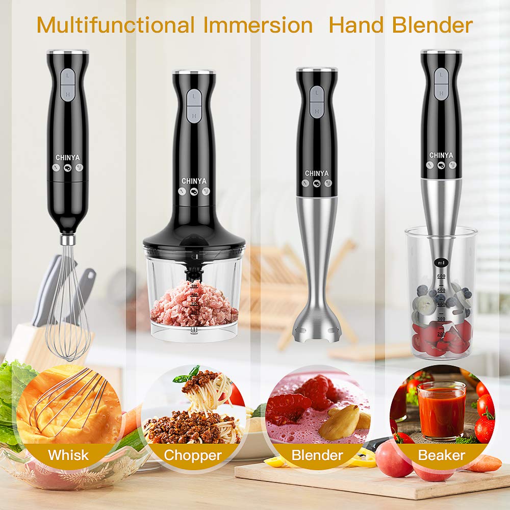 Chinya Immersion Hand Blender, Powerful 4-In-1 Hand Blender,Electric Food Blender With 16Oz Food Chopper, 20Oz San Beaker And Ballon Whisk, Bpa- Hand Mixer Set