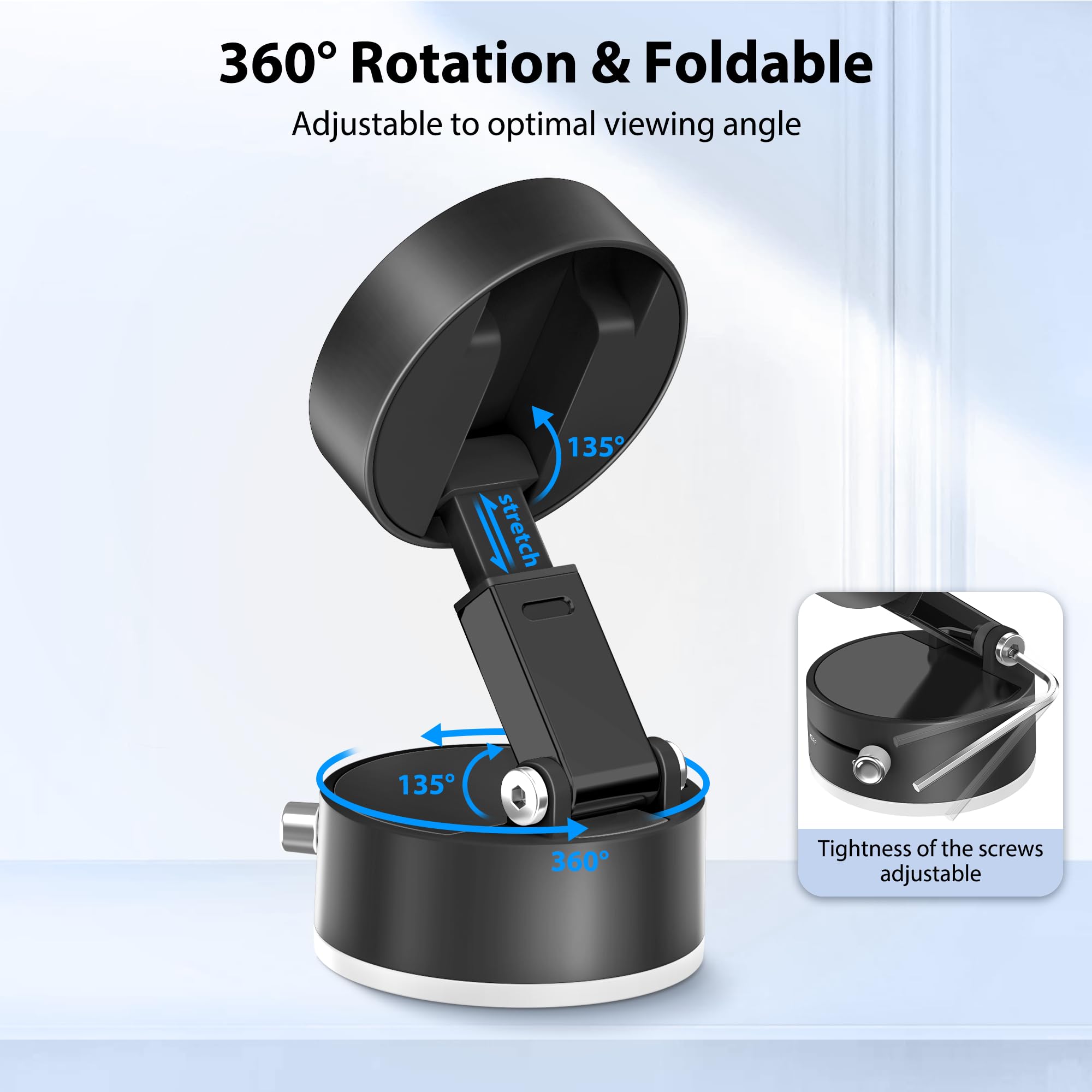 Creadream Vacuum Magnetic Suction Car Phone Holder,   Foldable Suction Cup Phone Mount Stand With 360° Rotation, Car Accessories For All Smartphones, For Shower/Car/Mirror/Smooth Surface