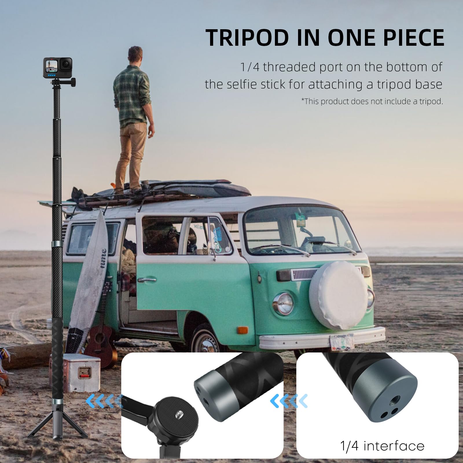 Reygeak 59 Inch Selfie Stick Long Invisible Pole For Gopro 13 Carbon Fiber Waterproof Extension Monopod For Gopro Hero 13/12/11/10/9 Osmo Pocket 3/ Action 5 Pro/4/3 Accessories.