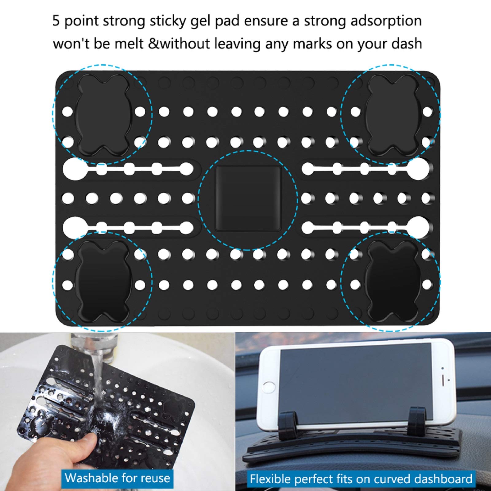 Aonkey Cell Phone Holder For Car, Dashboard Car Pad Mat Vehicle Gps Mount Universal Fit All Smartphones, Compatible With Iphone Xs/Xs Max Xr X 6S 7/8 Plus