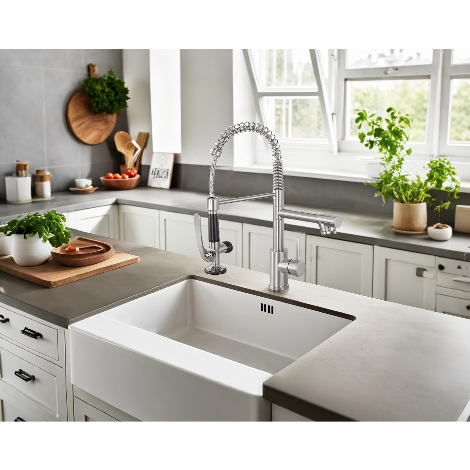 Mttcle Commercial Kitchen Faucet With Pull Down Sprayer, Stainless Steel Kitchen Sink Faucet, Single Handle Spring Kitchen Faucets (Brush Nickle)