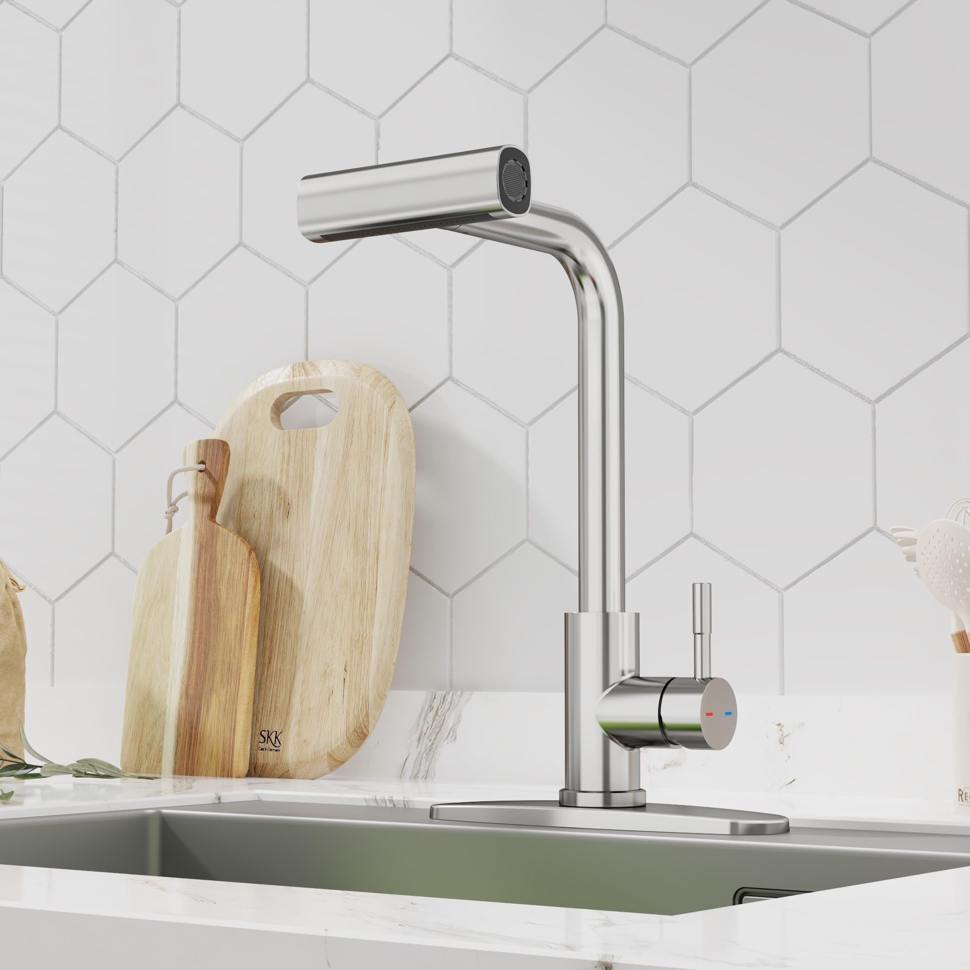 Arrisea Kitchen Faucet With Pull Down Sprayer, Brushed Nickel Pull Down Kitchen Faucets, Waterfall Faucet For Kitchens Sink, 4 Function Kitchen Sink Faucet
