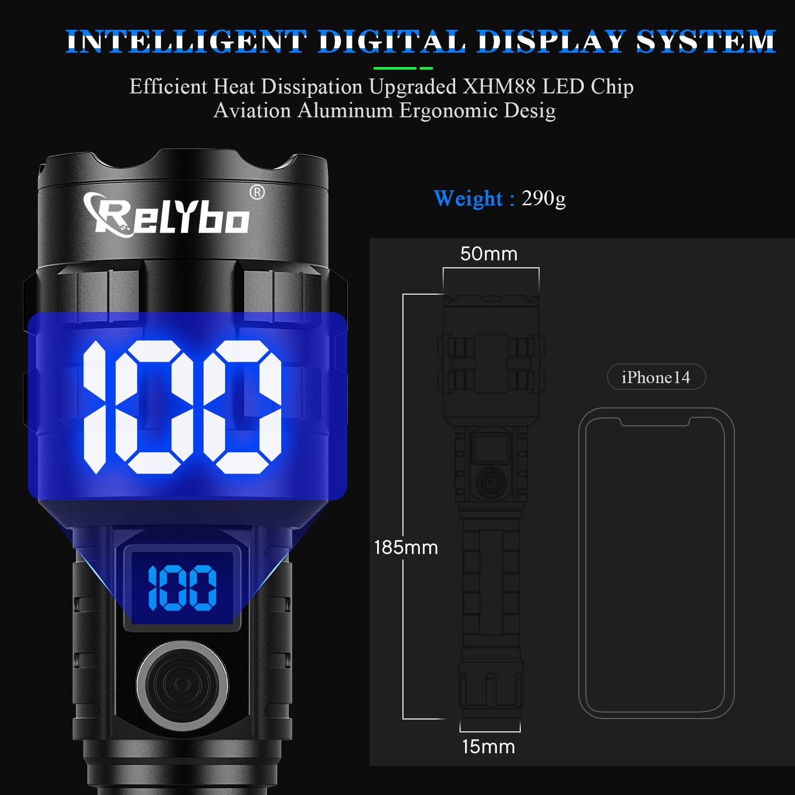 Relybo Rechargeable Led Flashlights High Lumens, 900,000 Lumens Tactical Flashlights, Super Bright High Powered Flash Light 5 Modes & 12H Long Runtime For Emergencies, Camping, Dog Walking