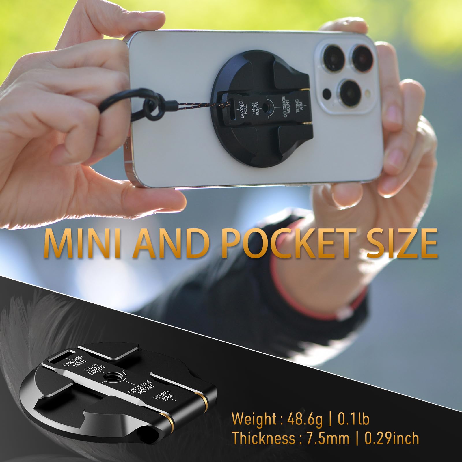 Mosenvka Magnetic Phone Tripod Mount Ultrathin Cell Phone Grip Stand For Iphone 16/15/14/13/12 Series,Foldable Ring Holder Rotatable Kickstand With 1/4" Screw&Cold Shoe For Tripod/Camera 1/4 Mount