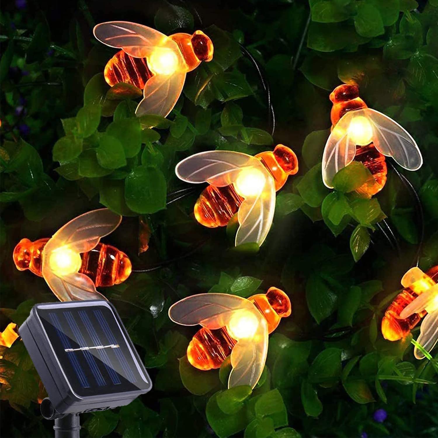 Iticdecor Solar Bee String Lights 30 Led 8 Modes Cute Bee Light Waterproof Outdoor Lights Starry Fairy Light Wedding Home Garden Patio Party Christmas Tree Decoration