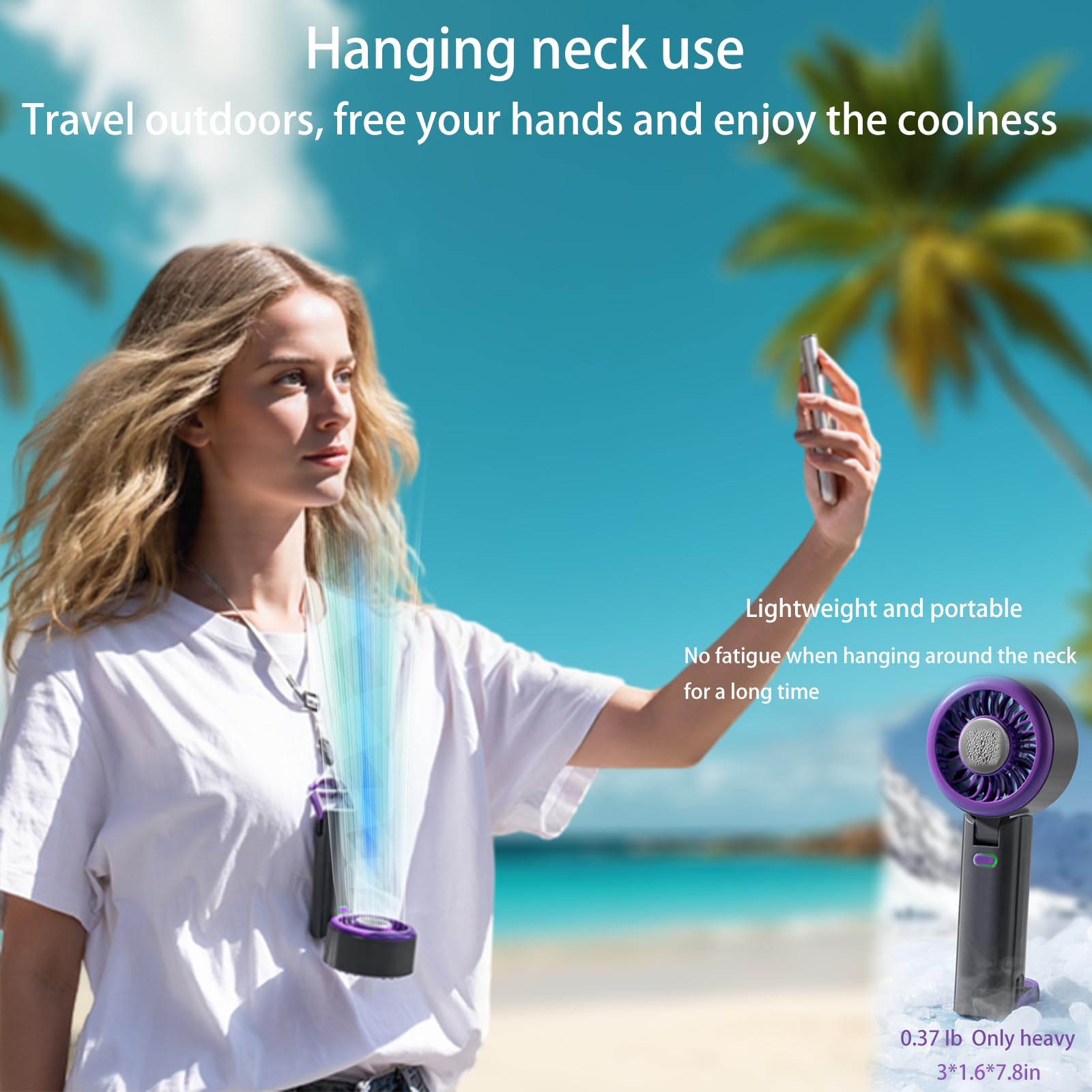 Portable Mini Fan-3 In 1 Usb Rechargeable Personal Fan, Handheld Fans,Desktop,Neck Hanging,5 Wind