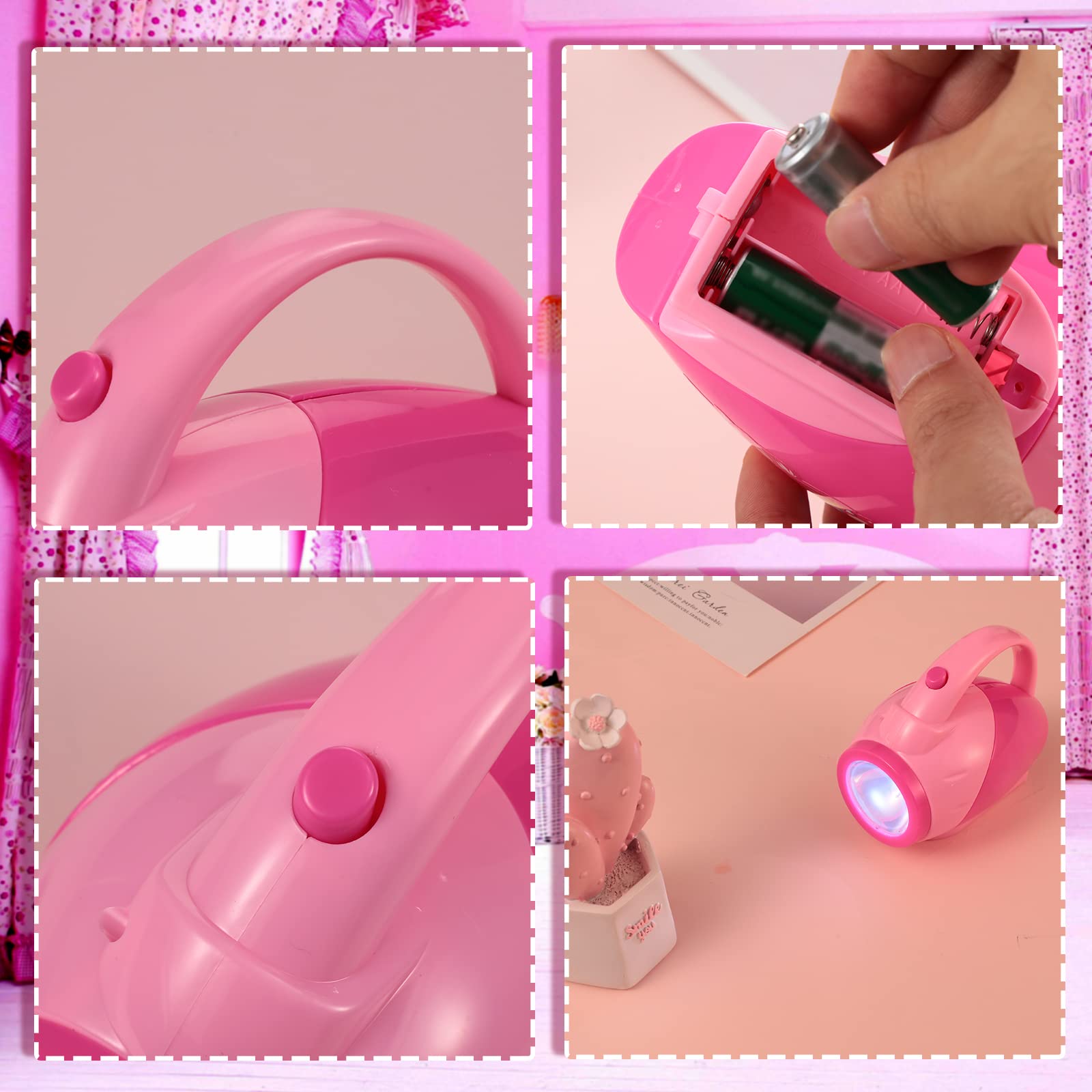 Nosiny 2 Pieces Kids Flashlights For Toddlers Pink Girls Plastic Flashlights With Easy Grip Handle Toddlers Camping Essentials For Kids Boys Girls