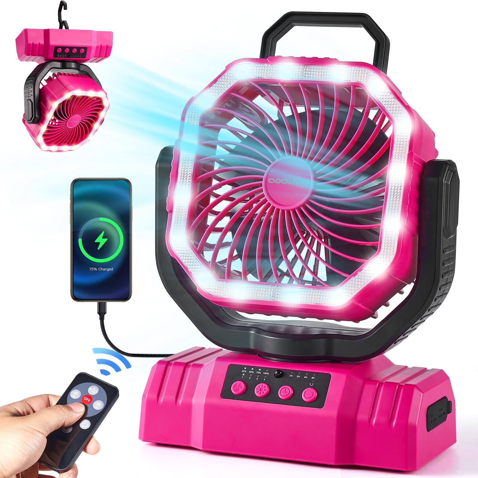 Odoland Portable Camping Fan With Led Lantern, 20000Mah Rechargeable Battery Powered Fan - Koospark