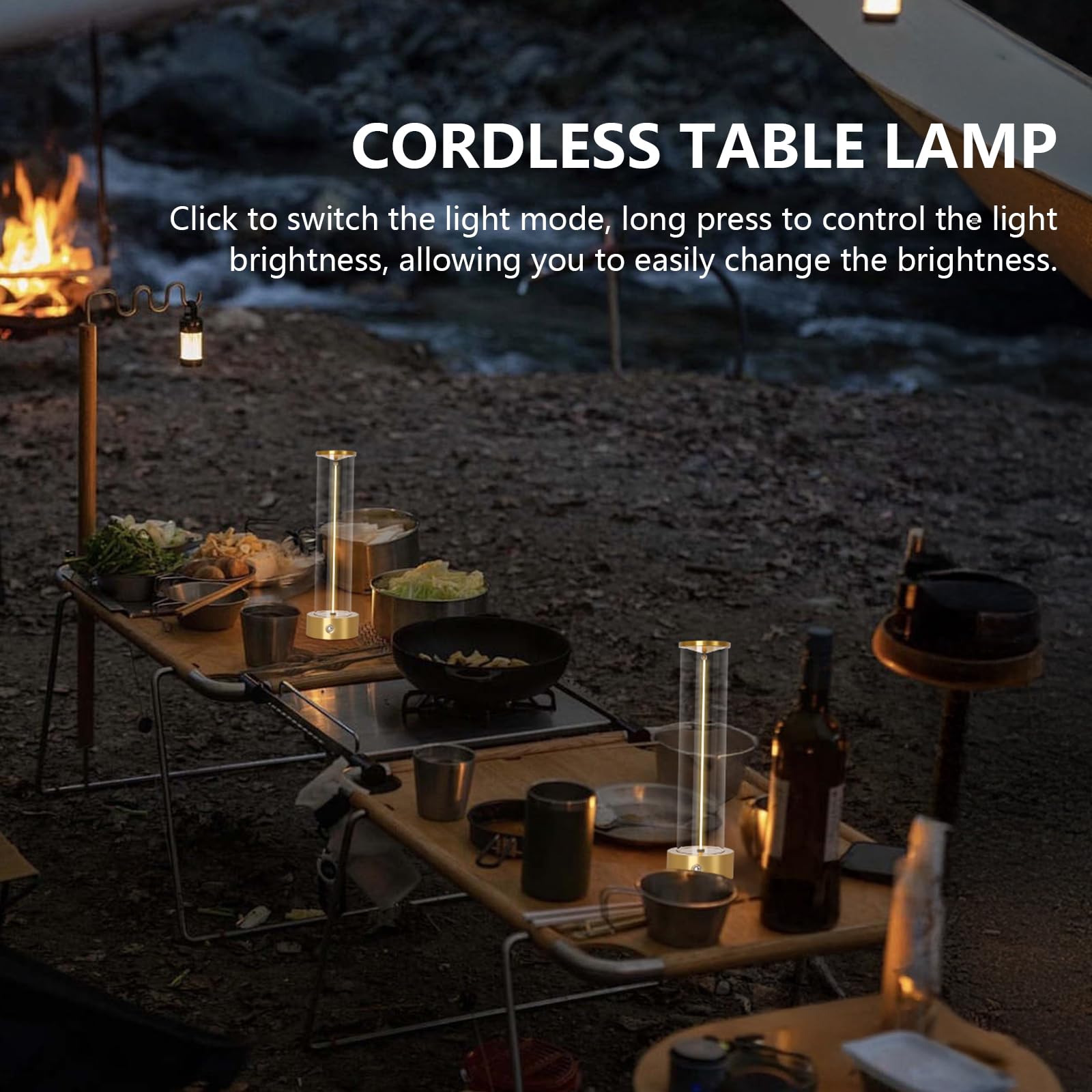 Baishezhuan Rechargeable Cordless Led Table Lamps Touch Sensor Light, 3-Levels Portable Dimming Wireless Battery Operated Lamp，Nightstand Lamp/Night Light/Restaurant Table/Outdoor/Coffee/Bar. (Gold)