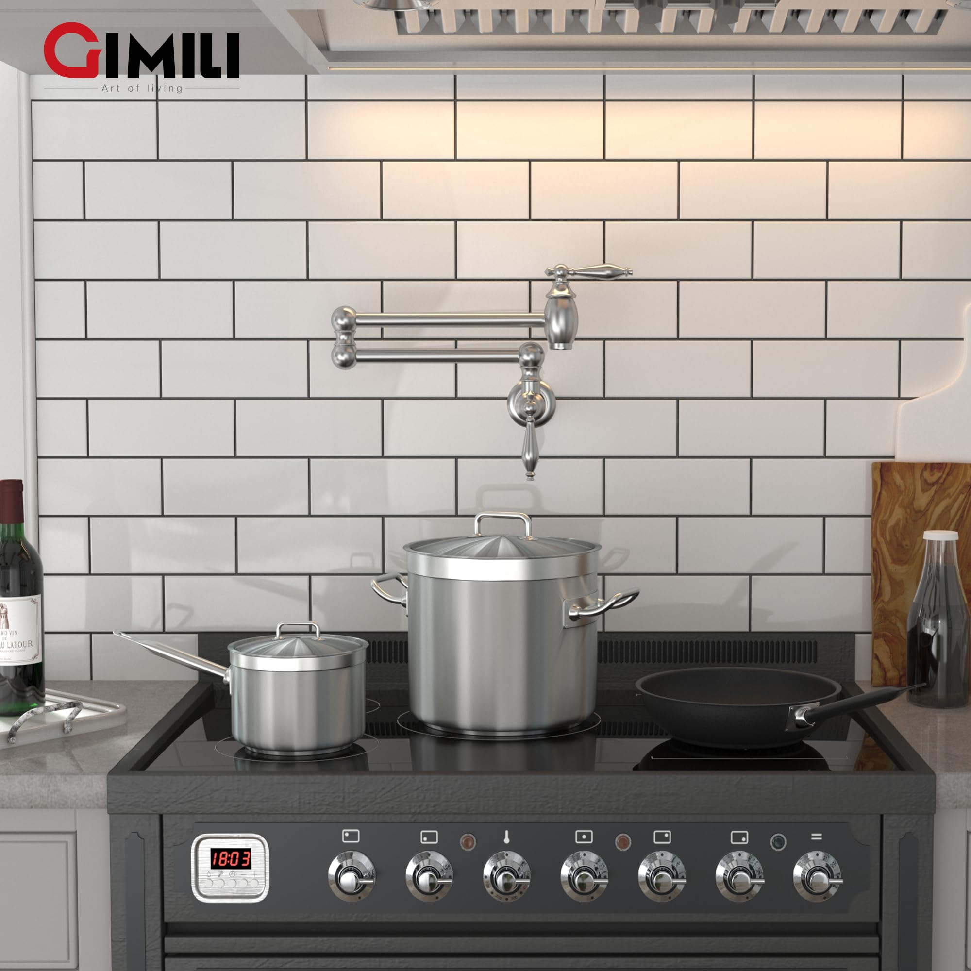 Gimili Pot Filler Brushed Nickel Kitchen Sink Pot Filler Faucet Wall Mount Kitchen Faucets Over Stove Faucet Brass Folding Faucet With Double Joint Swing Arms