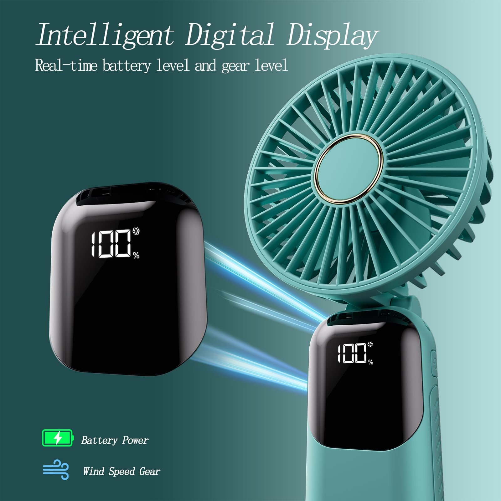 Portable Fan, 4200Mah Battery Operated Fan, 5 Speeds&Digital Display, Makeup Fans For Women