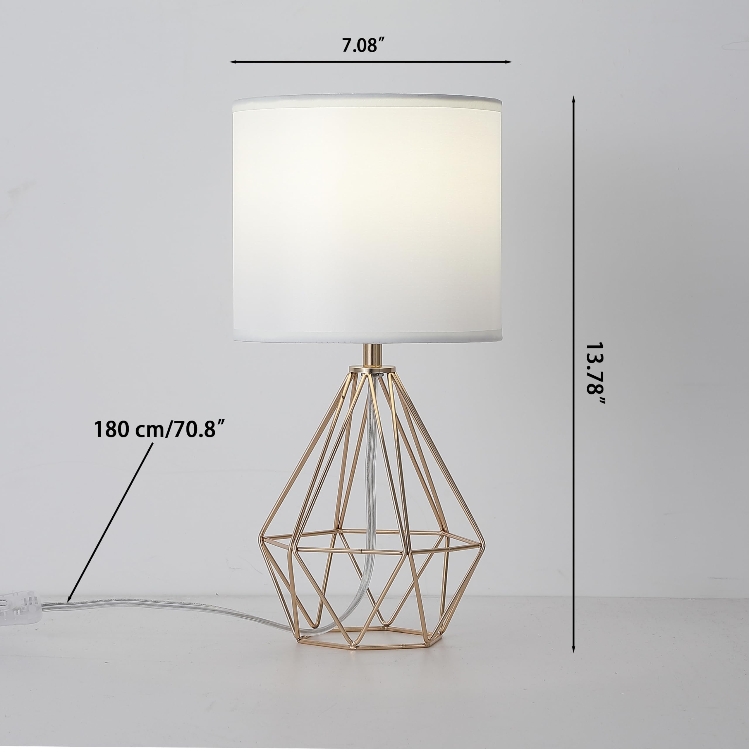 Krasty Small Gold Table Lamp Set Of 2, Bedside Nightstand Lamps With White Fabric Shade,Hollow Metal Base, Desk Lamp, Modern Geometric Table Lamp For Bedrooms, Living Room,Office