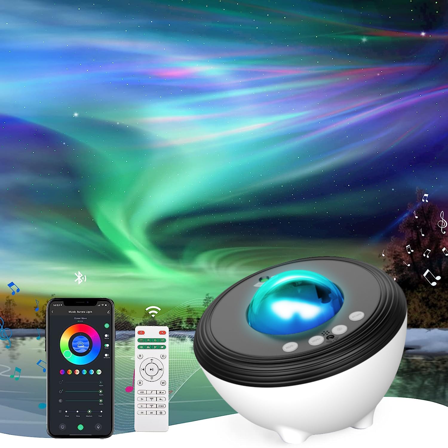 Yunlone Galaxy Projector Star Lights Projector For Bedroom With 33 Lighting, Aurora Projector With Bluetooth 5.0 Speaker, Smart App, 8 White Noises Night Light With Ir Remote, Timer For Kids Adults