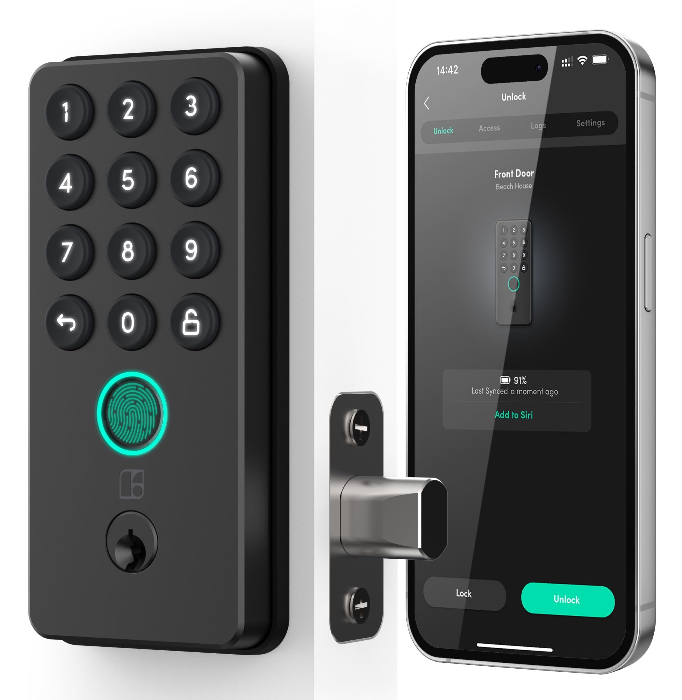 Igloohome () Deadbolt Go Smart Lock W/Fingerprint, Digital Keys, Remote Pin Codes, Apple Watch & Alexa W/Wifi Bridge (Sold Separately) - Tested To Ansi Standards, Easy To Install (Matte Black)