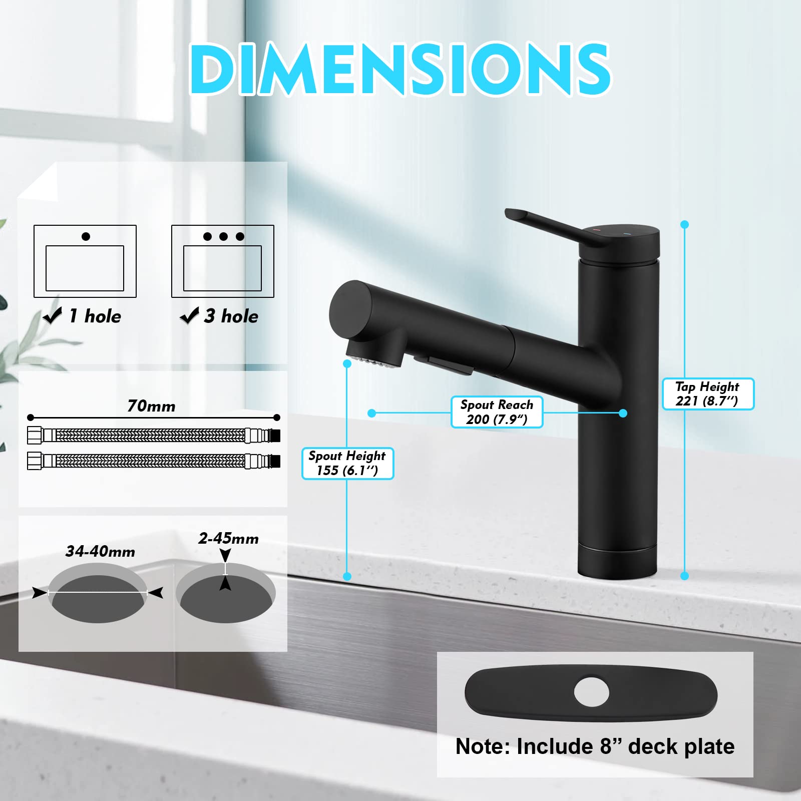 Crea Kitchen Faucets,Bar Sink Faucet,Black Kitchen Sink Faucet Pull Out Sprayer Utility Prep Wet Faucet Small Single Handle Hole Faucet,Commercial Modern Rv Sink Low Arc Faucet Outdoor Laundry