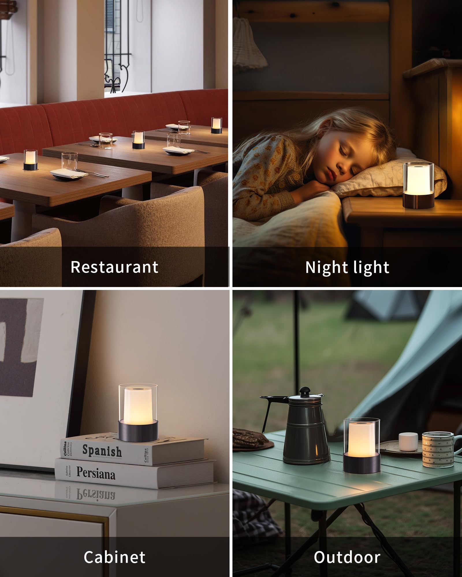 Newsee Led 4" Mini Cordless Table Lamp 2 Pack, Outdoor Waterproof Lamp, Rechargeable Battery Operated Lamp, Portable Touch Night Light For Dining Room, Camping, Nursery, Baby, Bar, Party (Black)