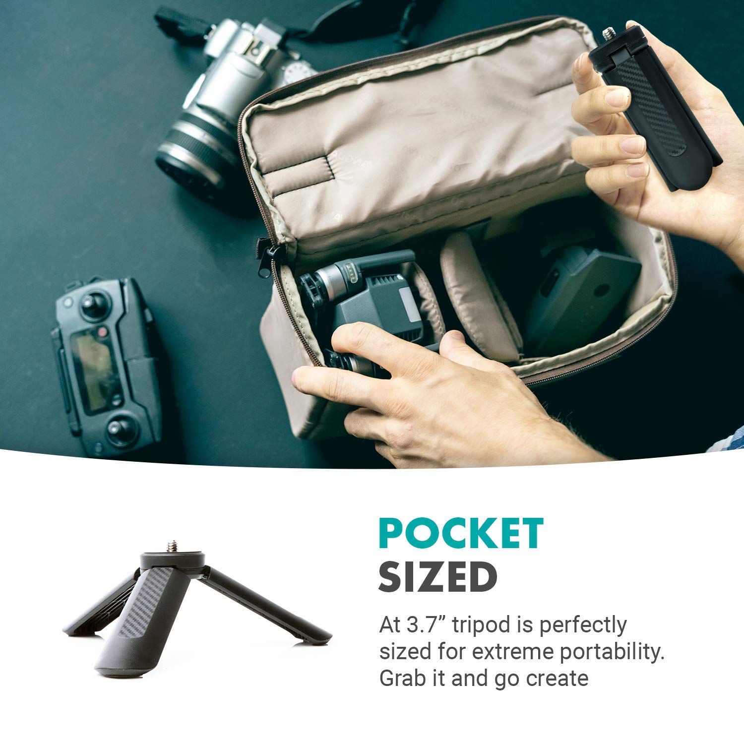 Movo Tr-1 Compact Mini Tabletop Tripod/Hand Grip With 1/4" Screw And Folding Feet. Compatible With Gopro, Dslr, Camera, Osmo, Pocket Projector, Zoom - Perfect For Photography, Vlogging And Youtube