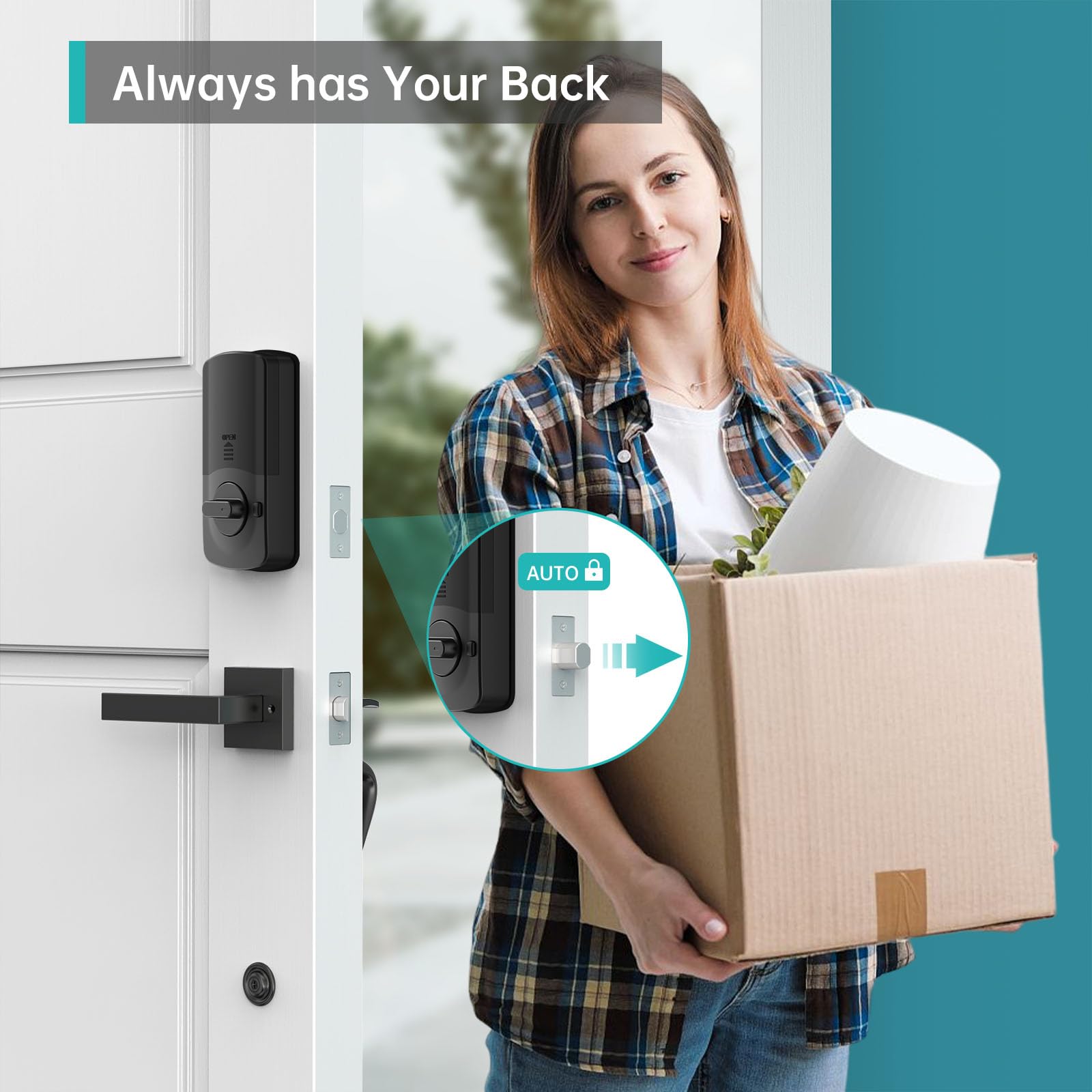 Hornbill Smart Lock Front Door - Keyless Entry Door Lock With Handle Set, Smart Deadbolt For Front Door, Bluetooth Fingerprint Biometric Auto Lock For  House, Airbnb, Office, Appartment