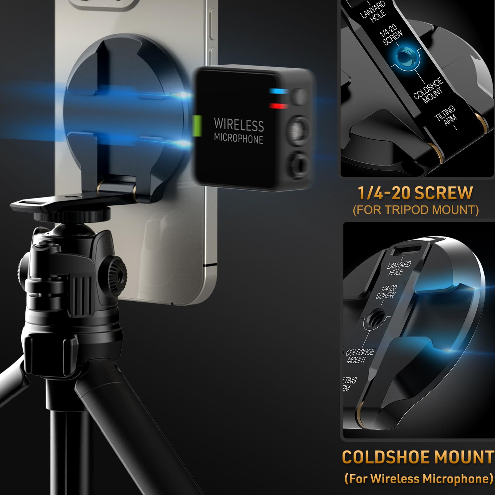 Mosenvka Magnetic Phone Tripod Mount Ultrathin Cell Phone Grip Stand For Iphone 16/15/14/13/12 Series,Foldable Ring Holder Rotatable Kickstand With 1/4" Screw&Cold Shoe For Tripod/Camera 1/4 Mount
