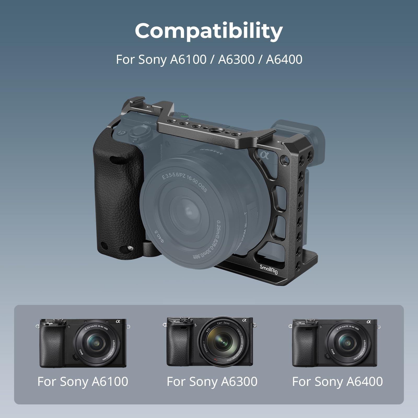 Smallrig Cage With Silicone Handgrip & Cold Shoe For Sony A6100, A6300, A6400-3164