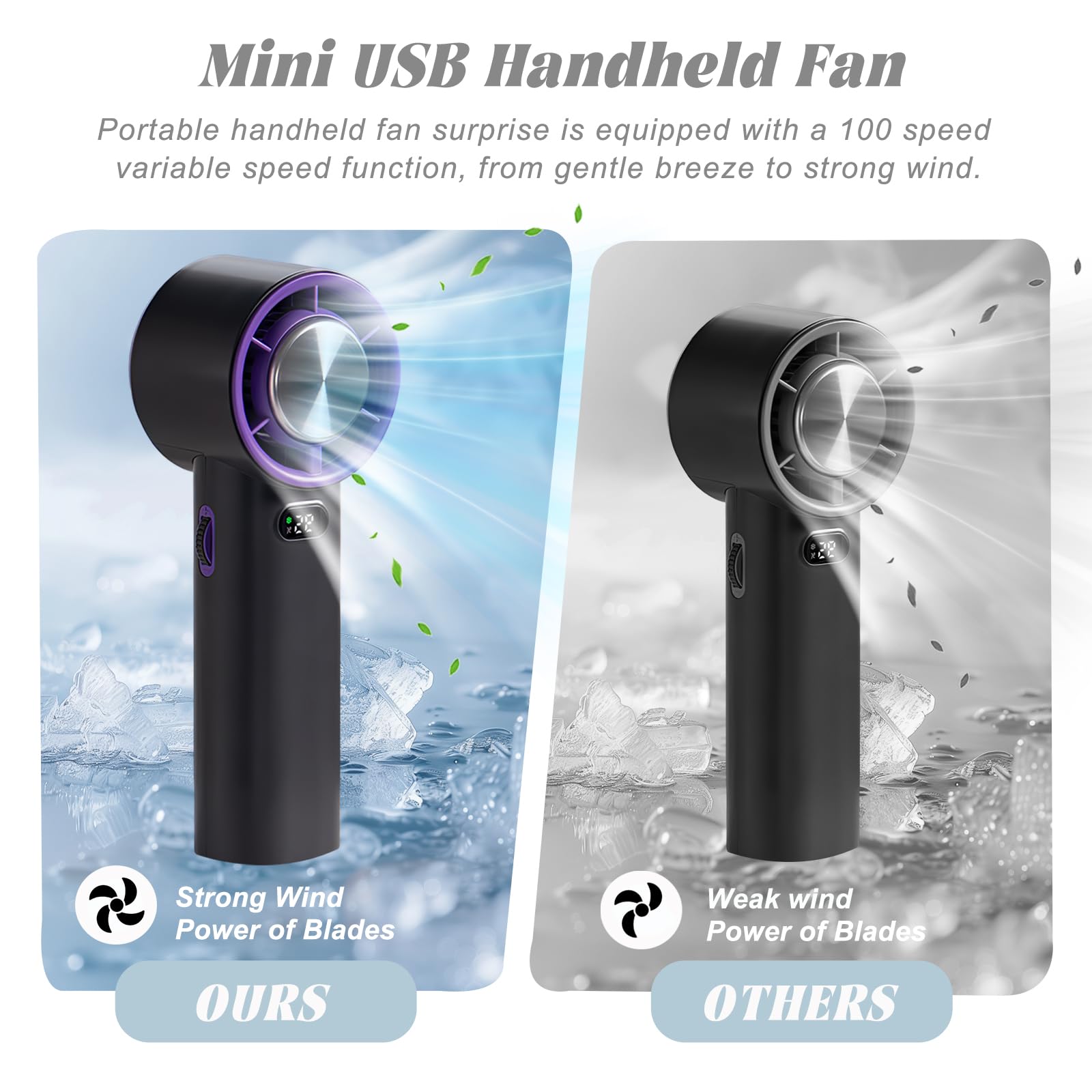 Portable Handheld Fan, 100 Speed Mini Cooling Desk Fan, Quiet Handheld Fan With Digital Display, Usb