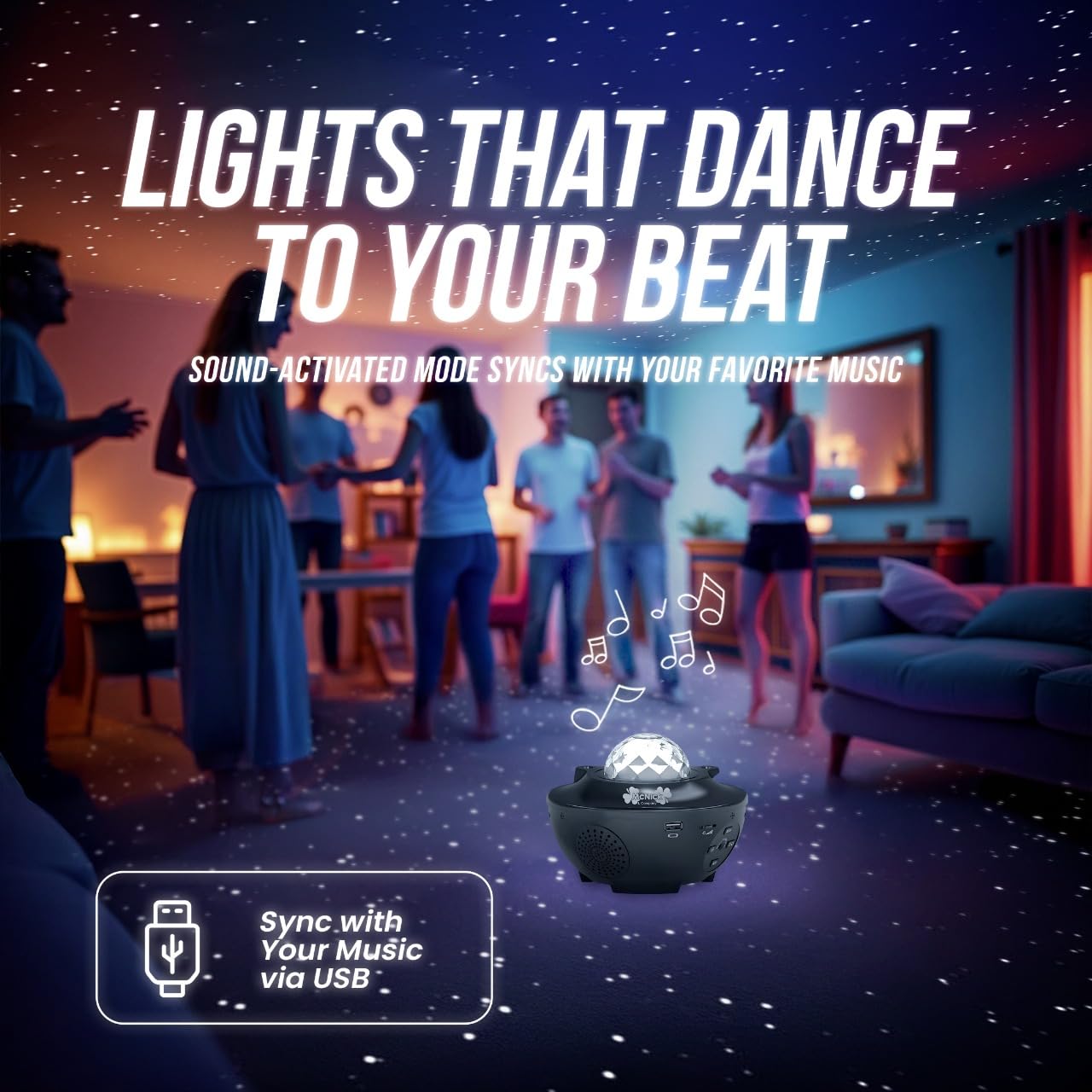 Mcnick & Company Led Star Projector Night Light With Ocean Wave & Starlight Effects– Premium Planetarium Projector With Built-In Speaker, Usb Port & Sound-Activated Mode – Galaxy Light For Relaxation & Kids Room