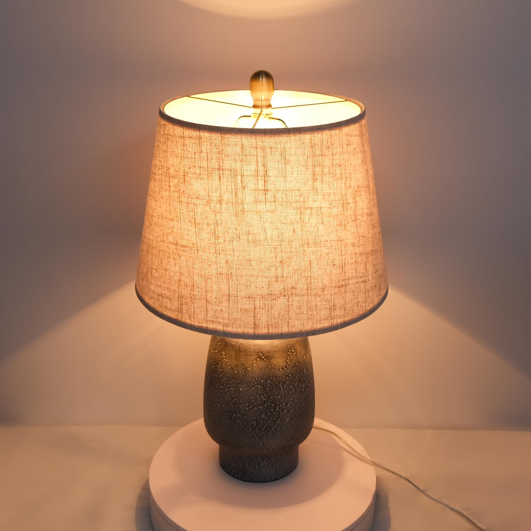 Msrzuds 22" Antique Black Table Lamp, Country Rustic Desk Lamp With Linen Beige Fabric Shade And Resin Base For Bedroom, Living Room, Dining Room, Office, Bedside