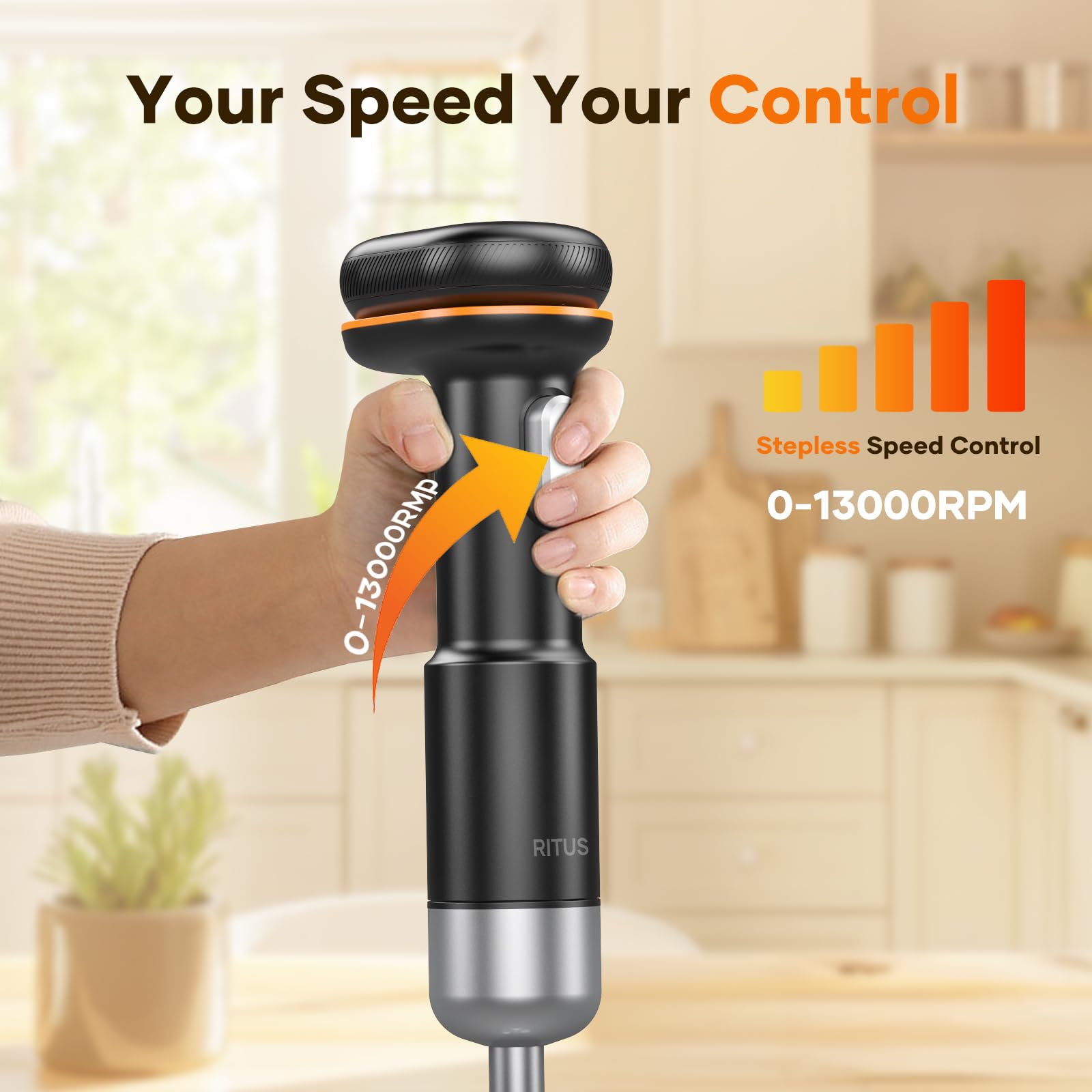 Ritus Cordless Stick Immersion Blender 5-In-1, 13000Rpm Soup Blender Rechargeable Handheld Mixer For Baby Food & Smoothies, Variable Speed, Dishwasher-Safe, Mixing Beaker, Chopper, Whisk Milk Frother