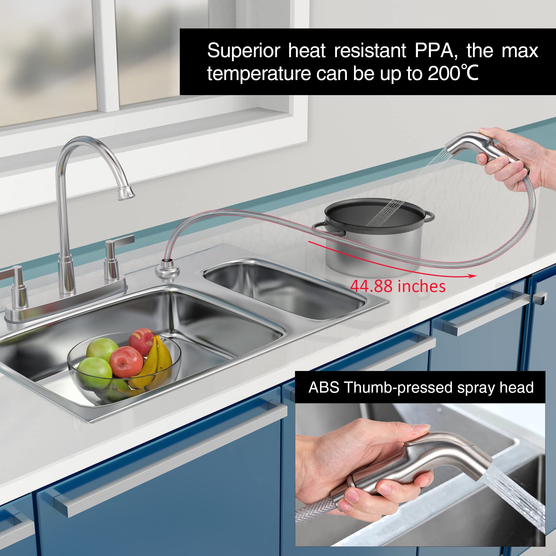 Gowin Kitchen Faucet With Side Sprayer,2 Handle Kitchen Sink Faucet，Kitchen Faucets For Sink 3 Hole Or 4 Hole,High Arc Stainless Steel 8 Inch Centerset (Brushed Nickel)