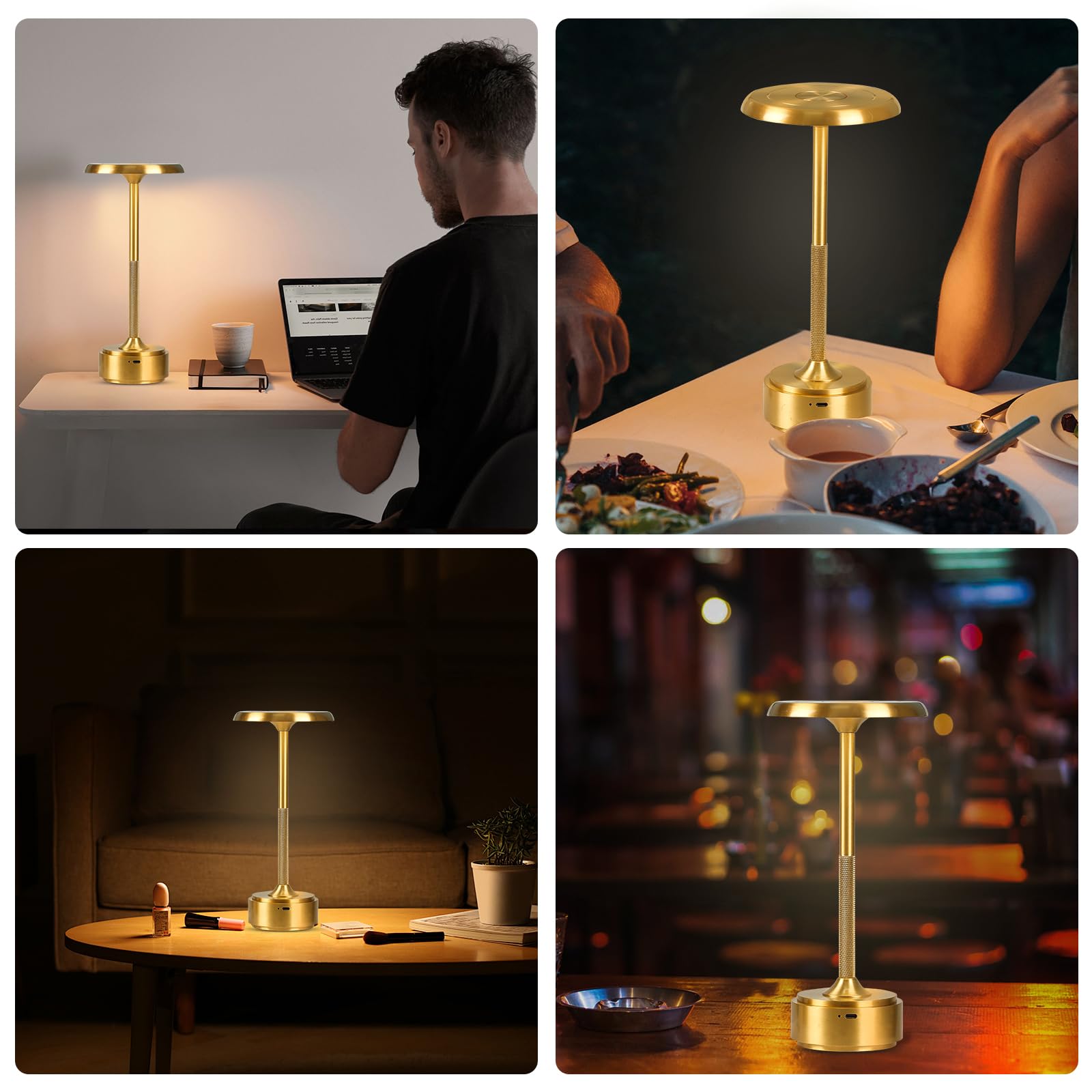 Hapygi 5200Mah Rechargeable Cordless Led Table Lamps Touch Sensor Light, 3-Levels Portable Dimming Wireless Battery Operated Lamp,Night Light/Restaurant Table/Outdoor/Coffee/Bar (Gold)