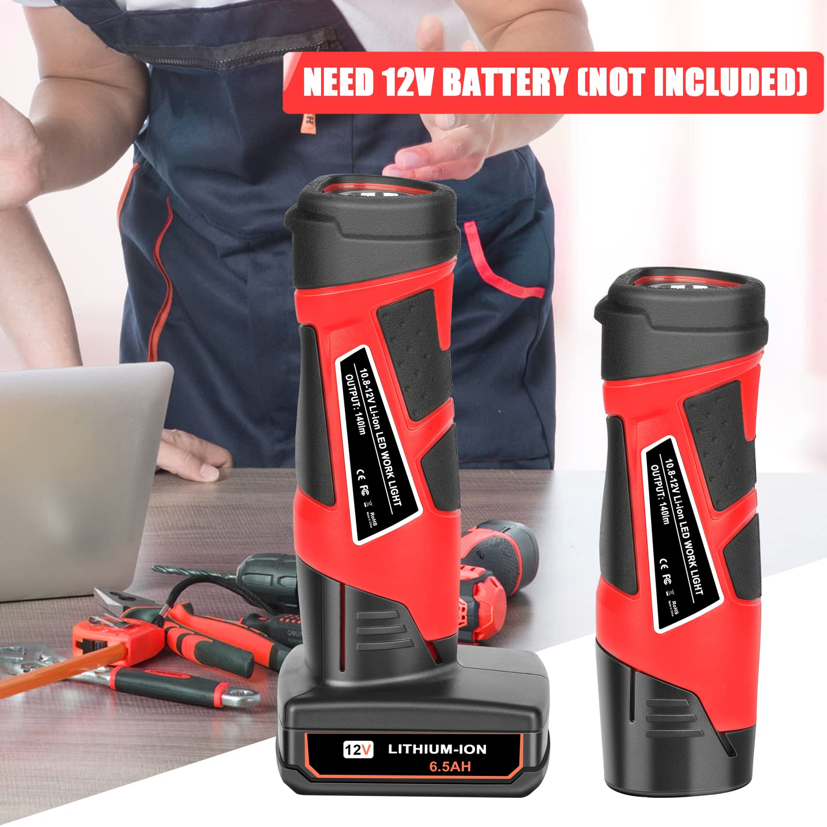 Jyjzpb 12-Volt Led Work Light Bare Tool Flashlight Compatible For Milwaukee M12 Battery 48-11-2401 48-11-2420 48-11-2412 48-11-2440 12V Battery