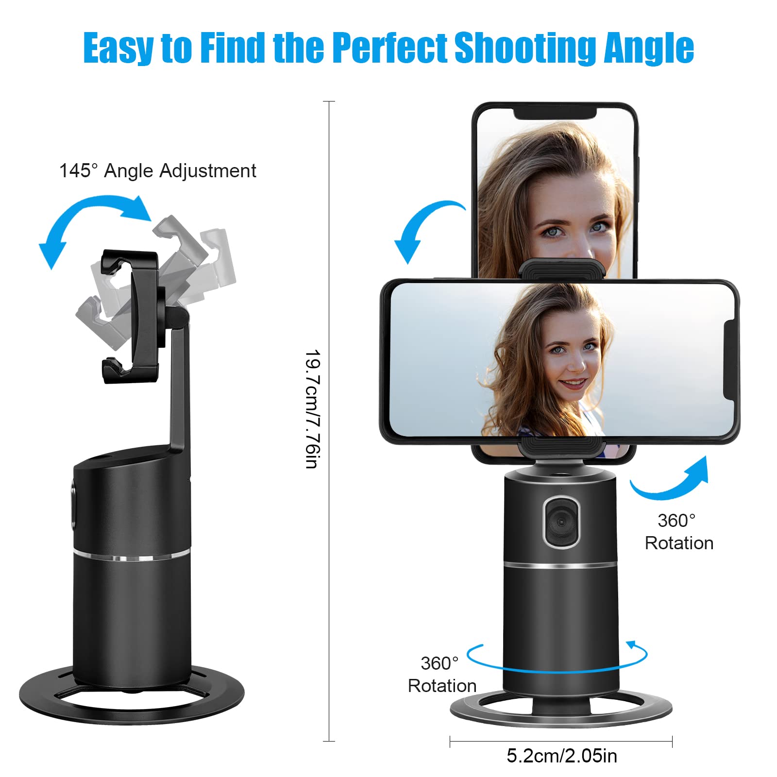 Sikvio Auto Face Tracking Phone Tripod Holder No App Required 360° Rotation Body Phone Track Camera Mount For Live Vlog Streaming Video Cellphone Shooting Live Chat With Remote Control