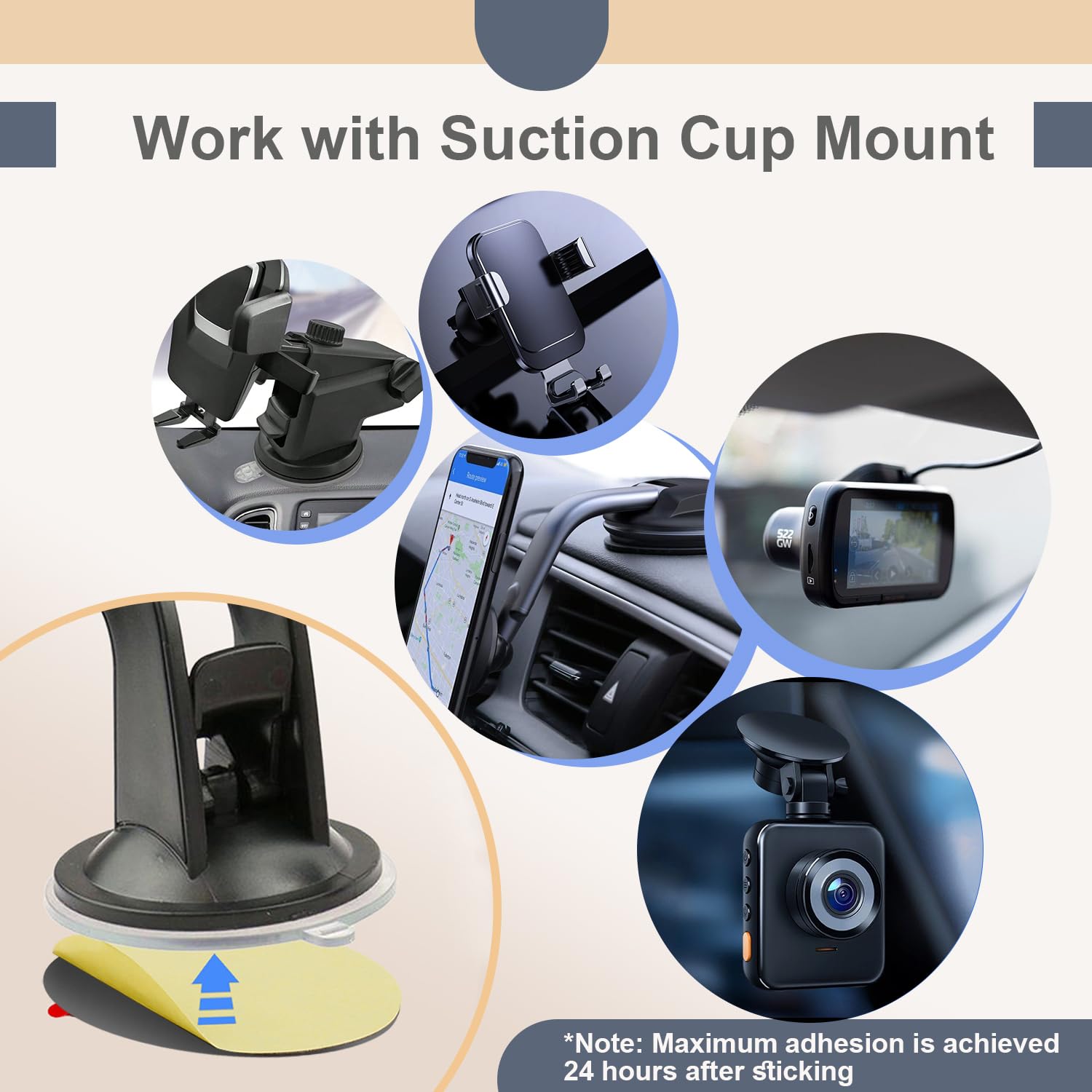 Pormkig Sticky Adhesive Pad Replacement For Suction Cup Mount, 5Pcs Circle 70Mm(2.76") Extra Strong Double-Sided Sticker Tapes For Universal Car Dashboard Phone Holder Windshield Dash Cam Gps Camera Sucker