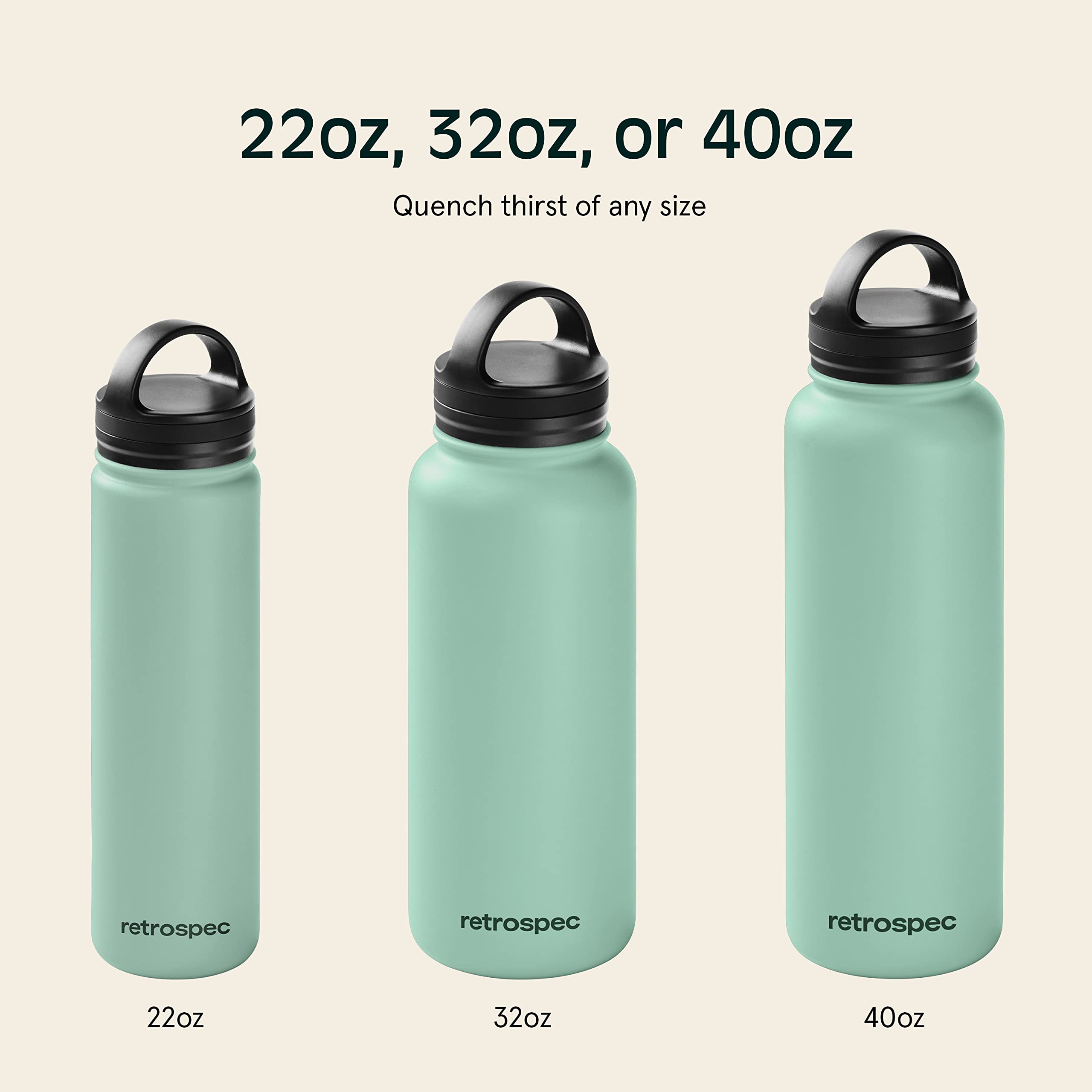 Retrospec Alder Insulated Water Bottle With Straw Lid & Handle Cap - Stainless Steel Wide