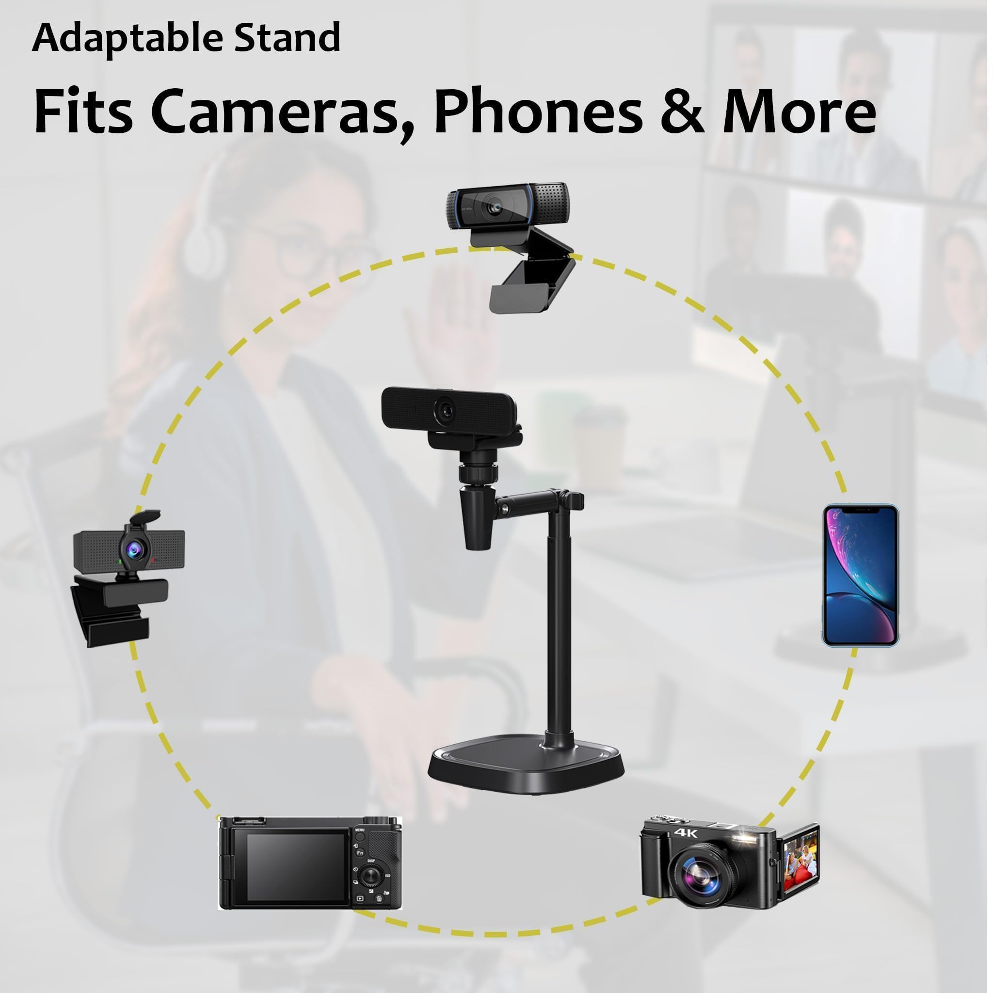 Tomgear Webcam Stand Camera Mount Cellphone Stand For Webcam C925E C922X C922 C930E C930 C920 C615 Brio 4K, Dslr Camera Right Light With 1/4" Thread, 1-Pack