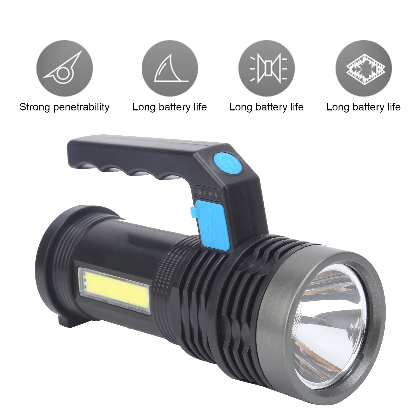 Topyond Rechargeable Spotlight, Handhold Searchlight, Outdoor Long-Range Strong Light Flashlight, 1200Mah Led Spotlight For Home, Outdoor Activities, Camping