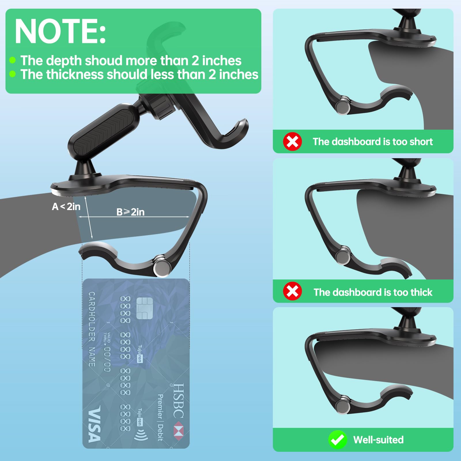 Chdfkkd Phone Mount For Car Dashboard, 360 Degree Rotation Universal Cell Phone Holder For Car Clip Mount Stand Suitable For 4 To 7" Smartphones (Standard Black)