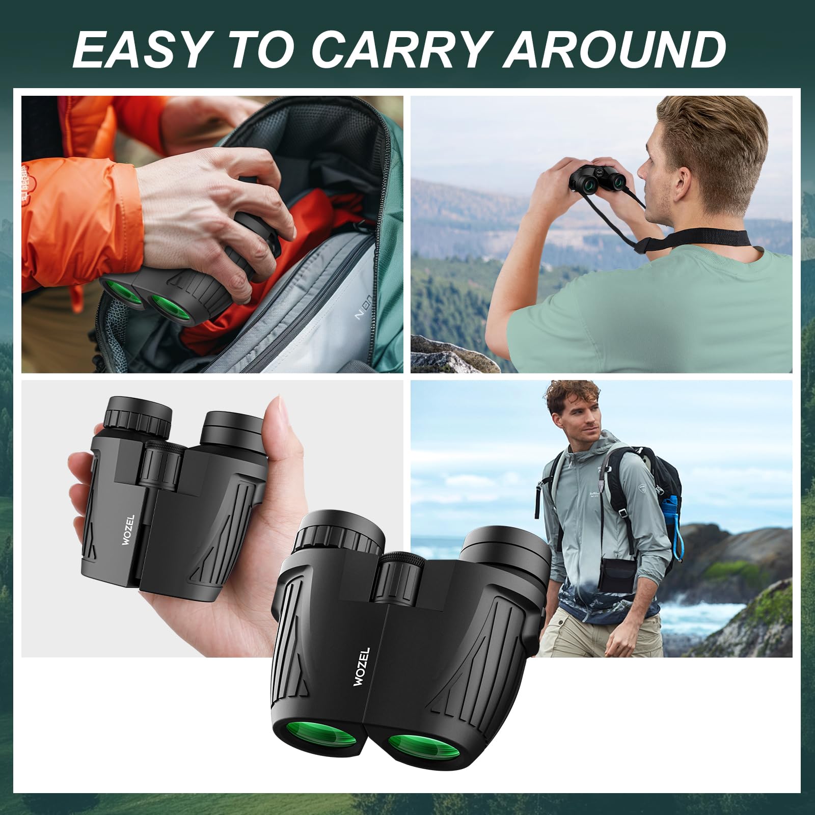 Wozel Compact Binoculars - 15X25 High Powered, Clear & Bright Vision For Adults, Bird Watching, Hiking, Hunting, Travel